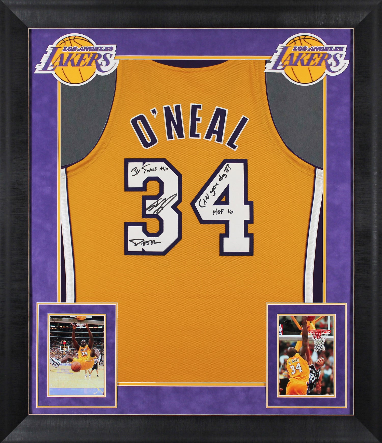 Shaquille O'Neal "4x Insc" Signed Yellow M&N HWC Authentic Framed Jersey BAS Wit
