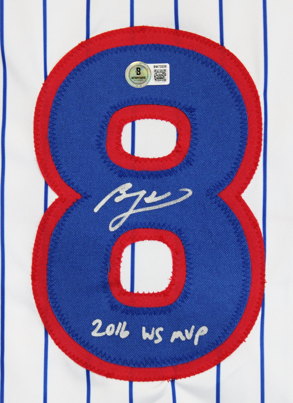 Ben Zobrist "16 WS MVP" Authentic Signed White Pinstripe Pro Style Jersey BAS