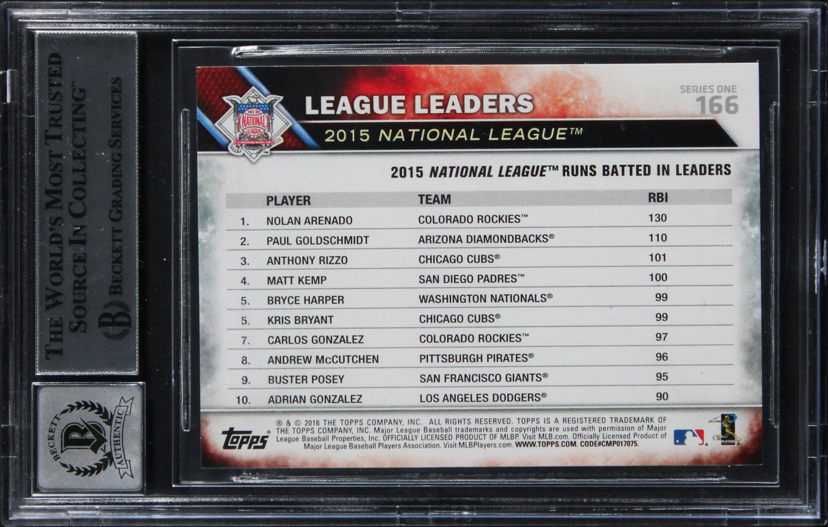 Rockies Nolan Arenado Signed 2016 Topps #166 Card Auto Grade GM 10! BAS Slabbed