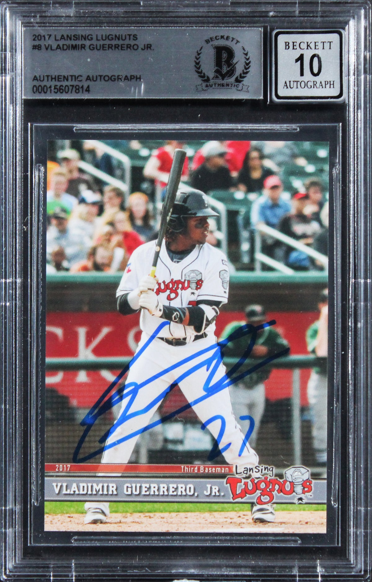 Vladimir Guerrero Jr. Signed 2017 Lansing Lugnuts MiL #8 Card Auto 10! BAS Slab