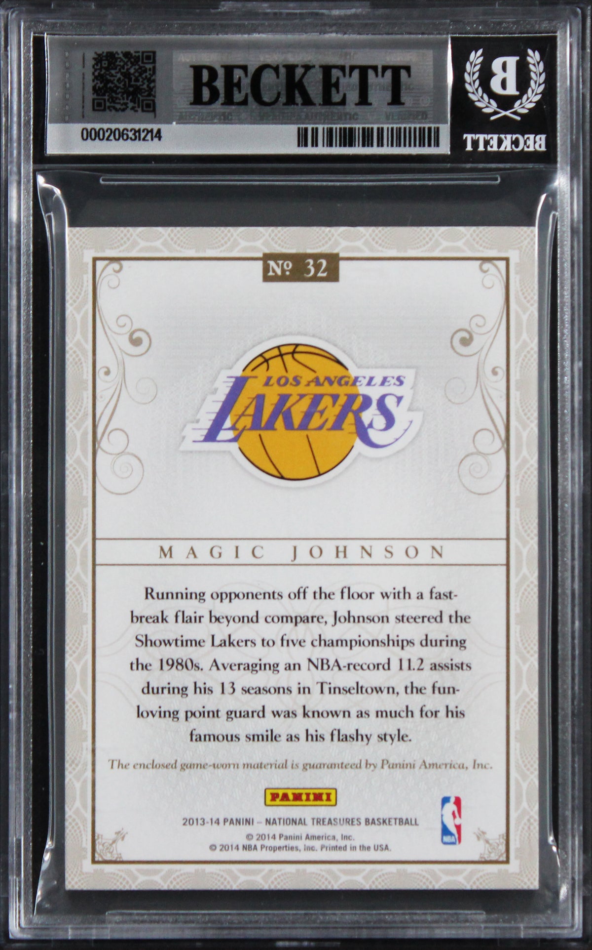 Magic Johnson Signed 2013 National Materials #32 22/49 Card Auto 10! BAS Slabbed