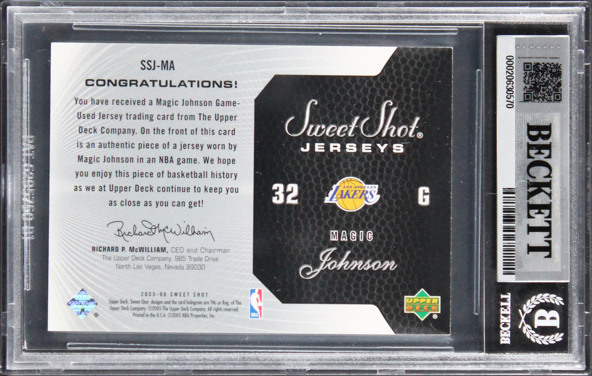 Magic Johnson Signed 2005 Sweet Shot Jerseys #MA 114/125 Card Auto 10! BAS Slab