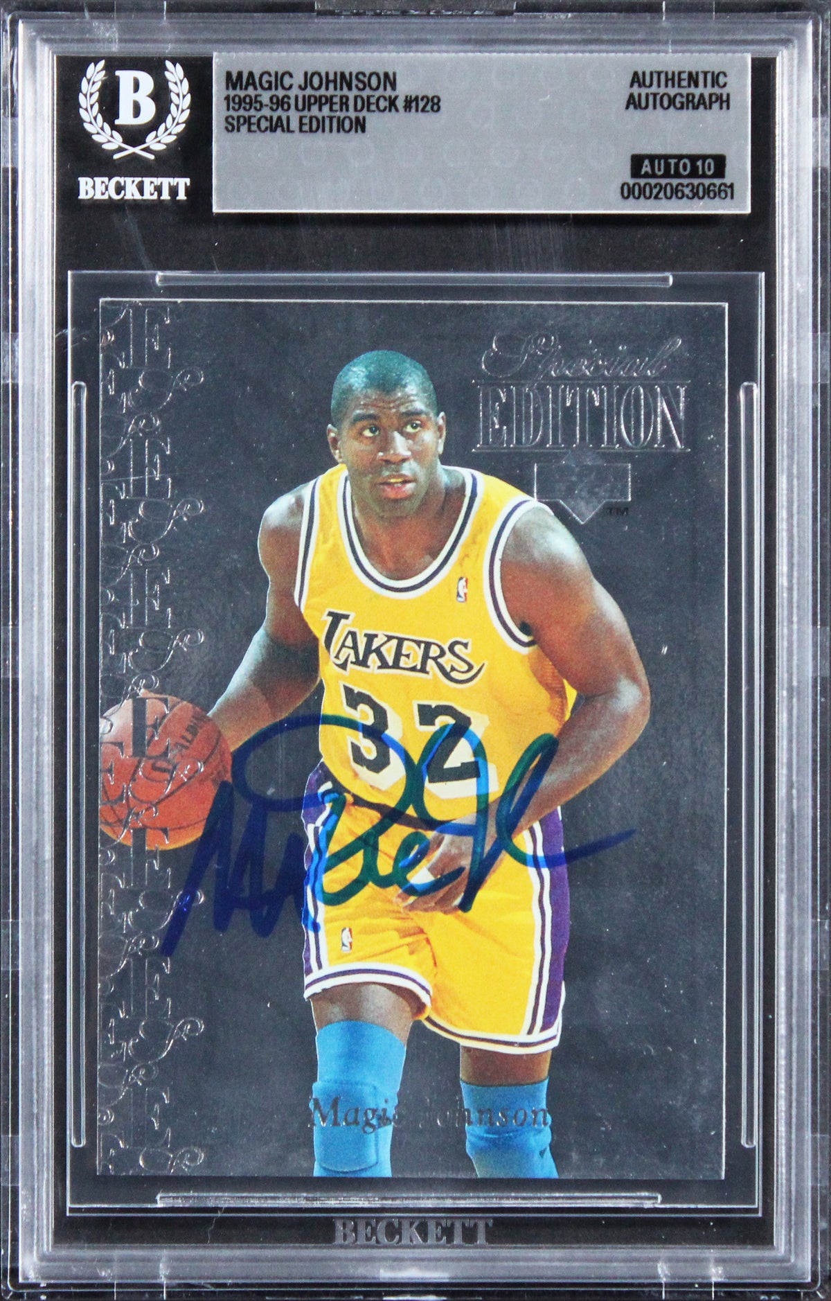 Lakers Magic Johnson Signed 1995 Upper Deck SE #128 Card Auto 10! BAS Slabbed