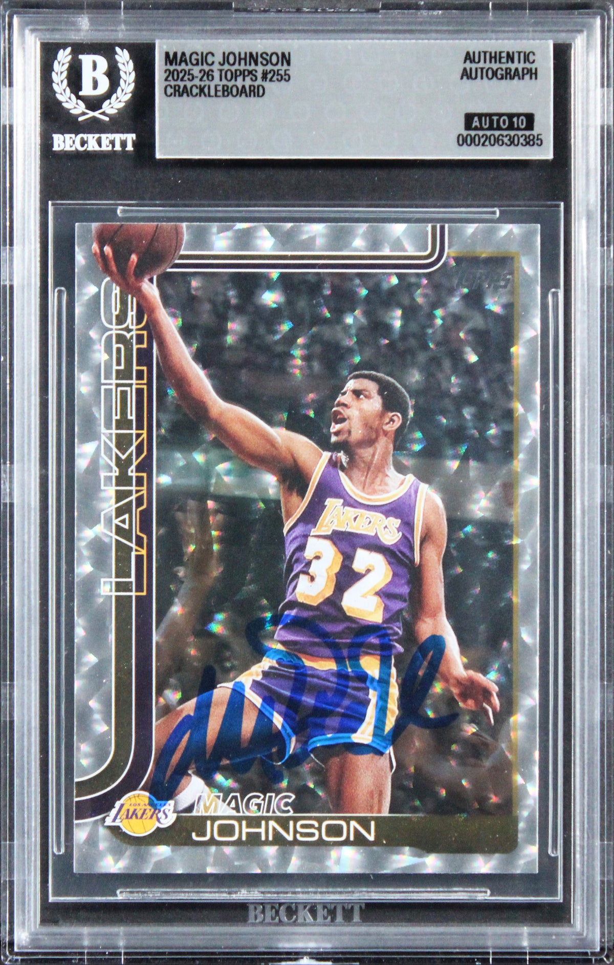 Lakers Magic Johnson Signed 2025 Topps Crackleboard #255 Card Auto 10! BAS Slab