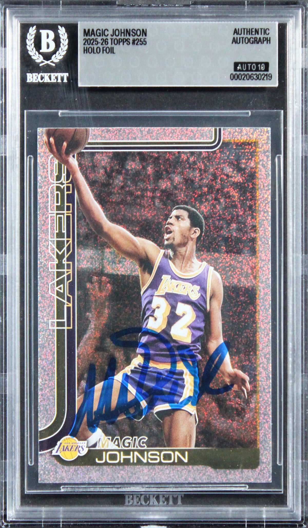 Lakers Magic Johnson Signed 2025 Topps Holo Foil #255 Card Auto 10! BAS Slabbed