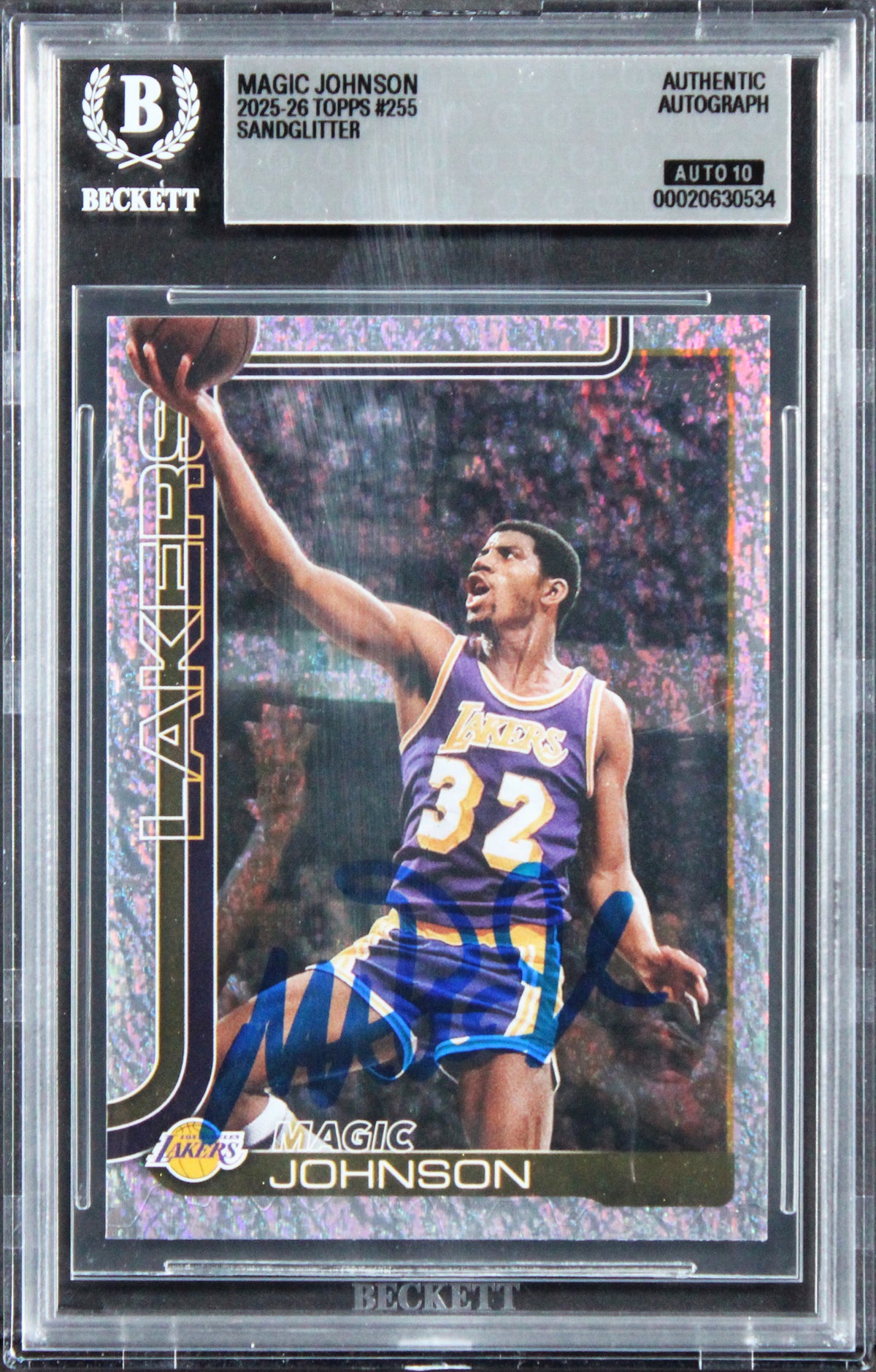Lakers Magic Johnson Signed 2025 Topps Sandglitter #255 Card Auto 10! BAS Slab