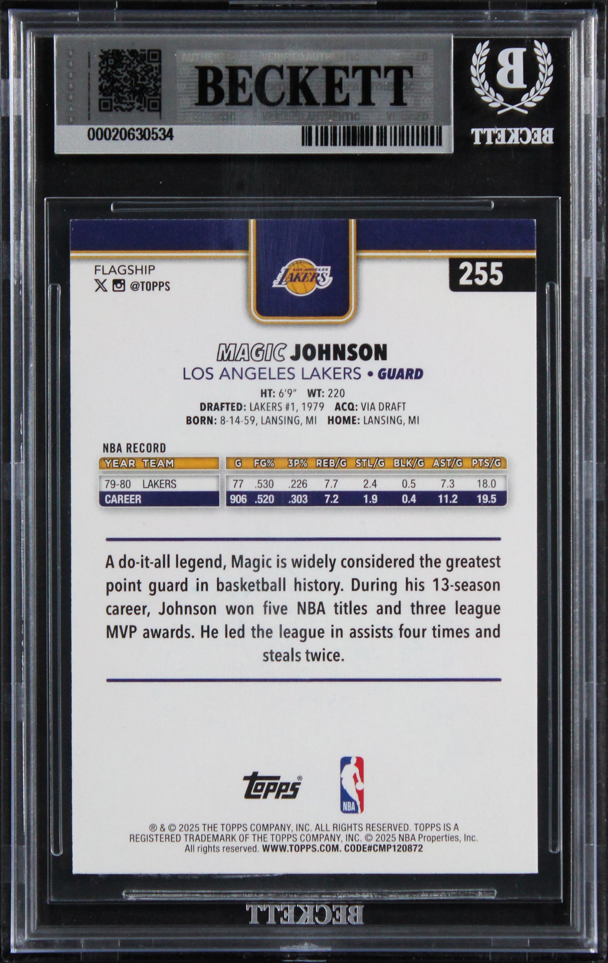 Lakers Magic Johnson Signed 2025 Topps Sandglitter #255 Card Auto 10! BAS Slab