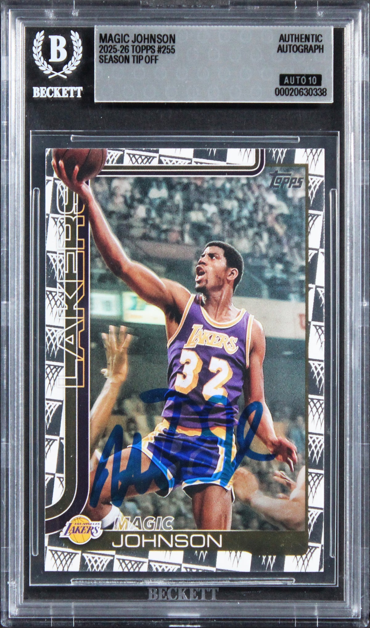 Magic Johnson Signed 2025 Topps Season Tip Off #255 Card Auto 10! BAS Slabbed