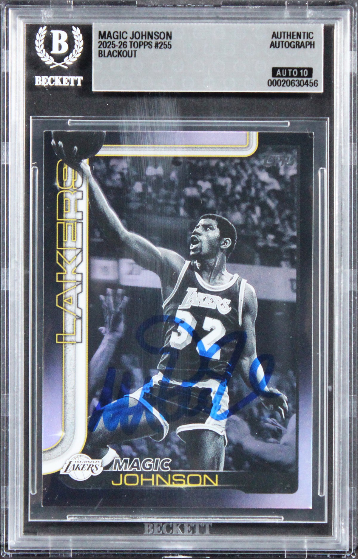 Lakers Magic Johnson Signed 2025 Topps Blackout #255 Card Auto 10! BAS Slabbed