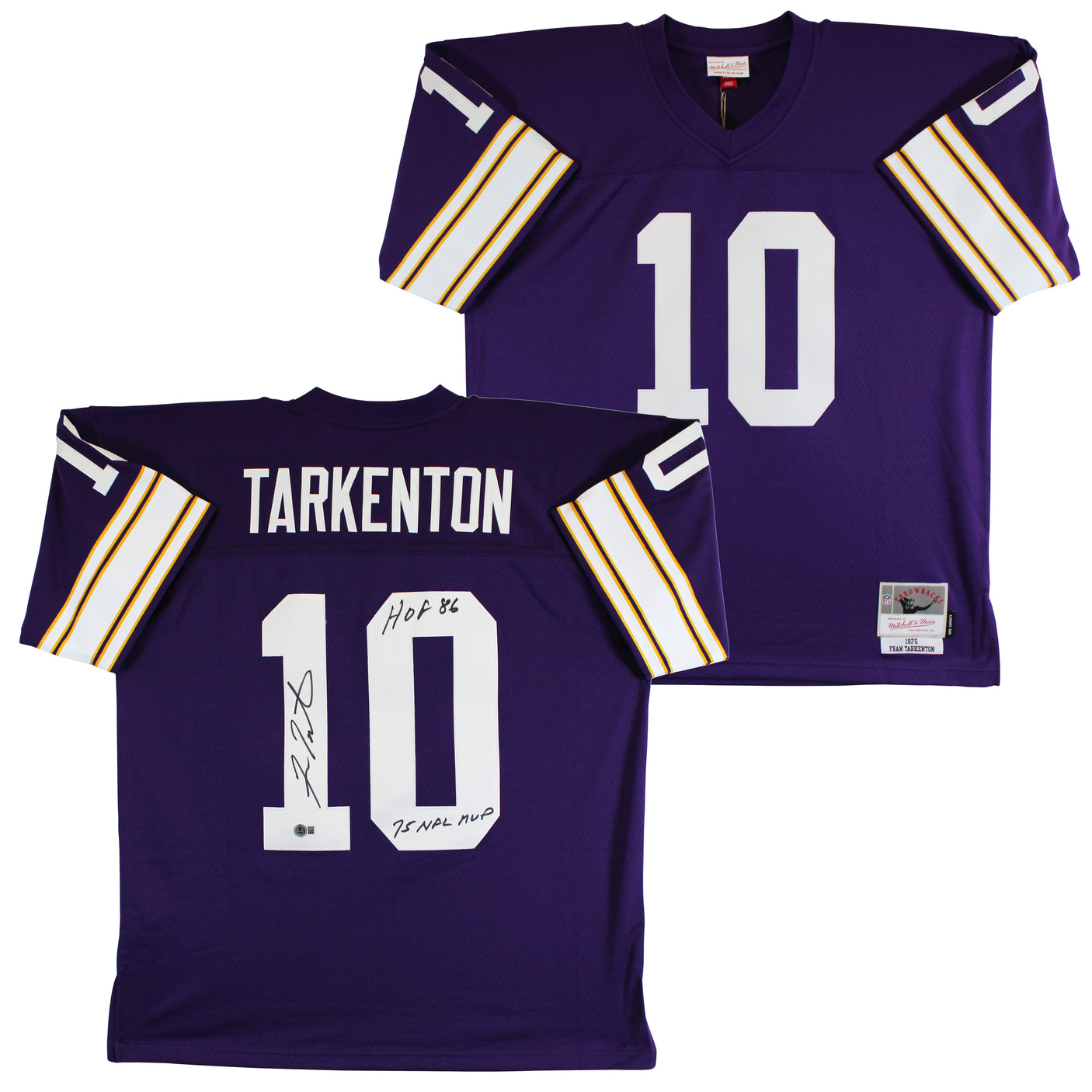 Vikings Fran Tarkenton "2x Insc" Signed Purple M&N TB Jersey BAS Witnessed