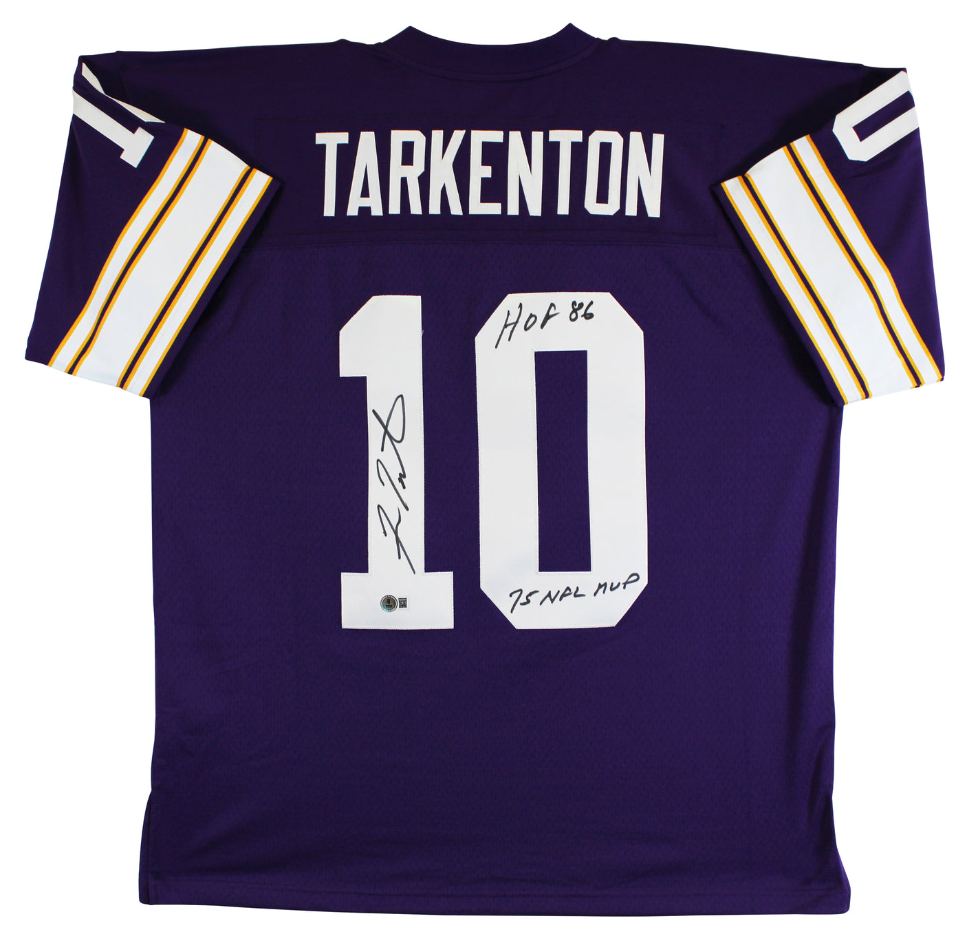Vikings Fran Tarkenton "2x Insc" Signed Purple M&N TB Jersey BAS Witnessed