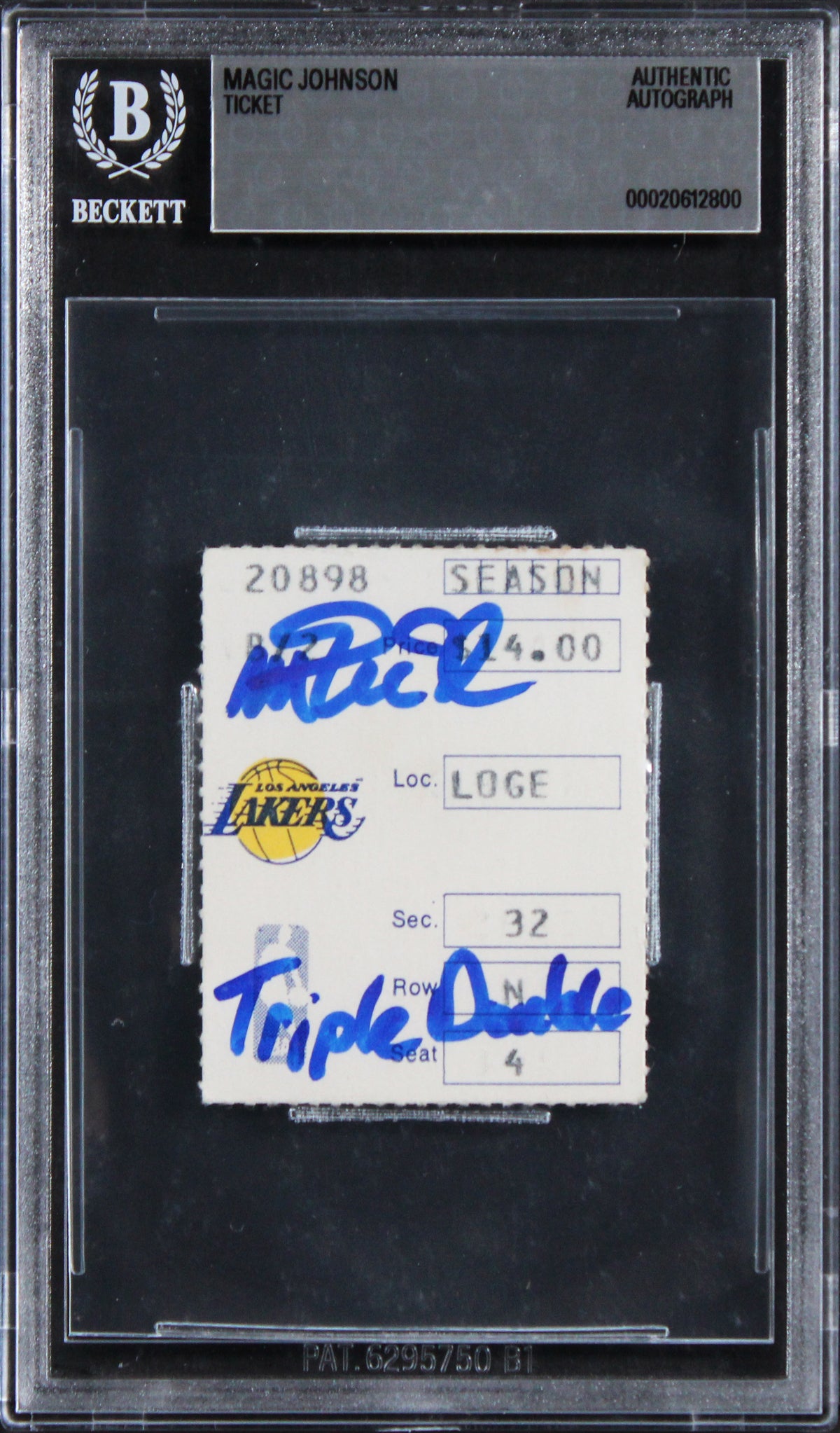 Magic Johnson "Triple Double" Signed 1980 NBA Playoff GM 2 Ticket Stub BAS Slab