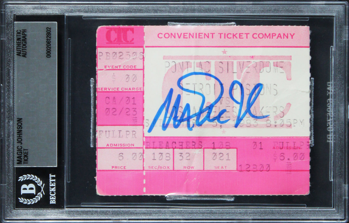 Lakers Magic Johnson Signed 3/5/1983 Lakers VS Pistons Ticket Stub BAS Slabbed