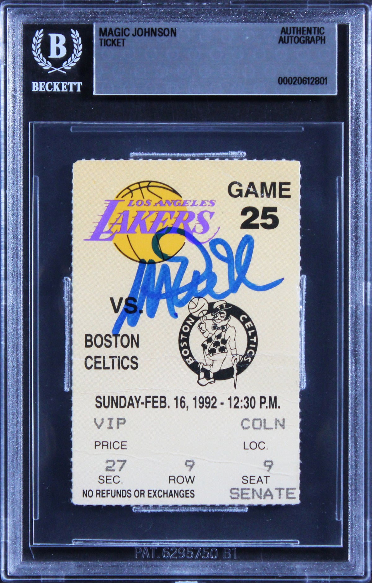 Lakers Magic Johnson Signed 2/16/92 #32 Jersey Retirement Ticket Stub BAS Slab