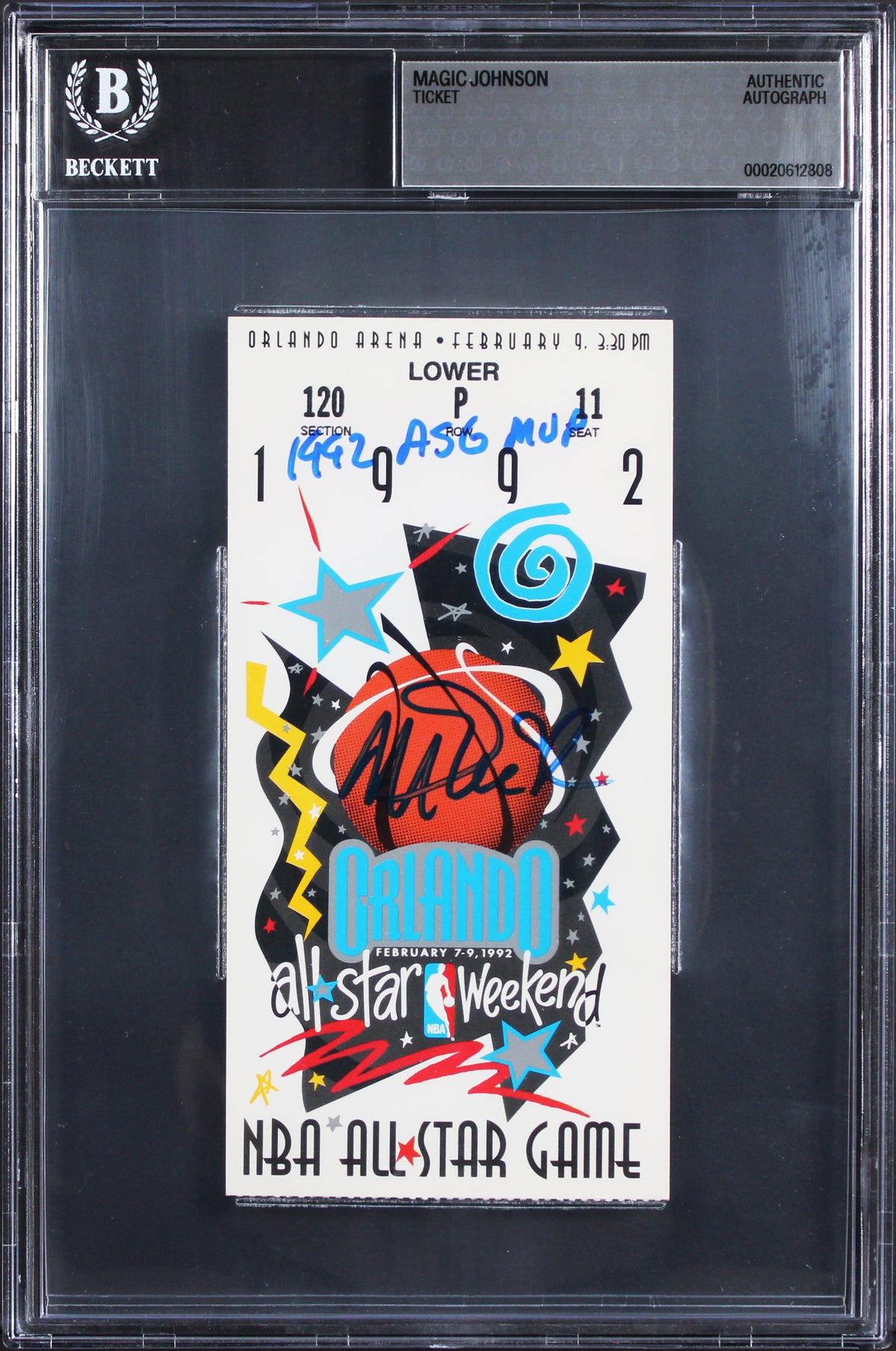 Magic Johnson "1992 ASG MVP" Signed 1992 NBA All Star Game Ticket BAS Slabbed 2