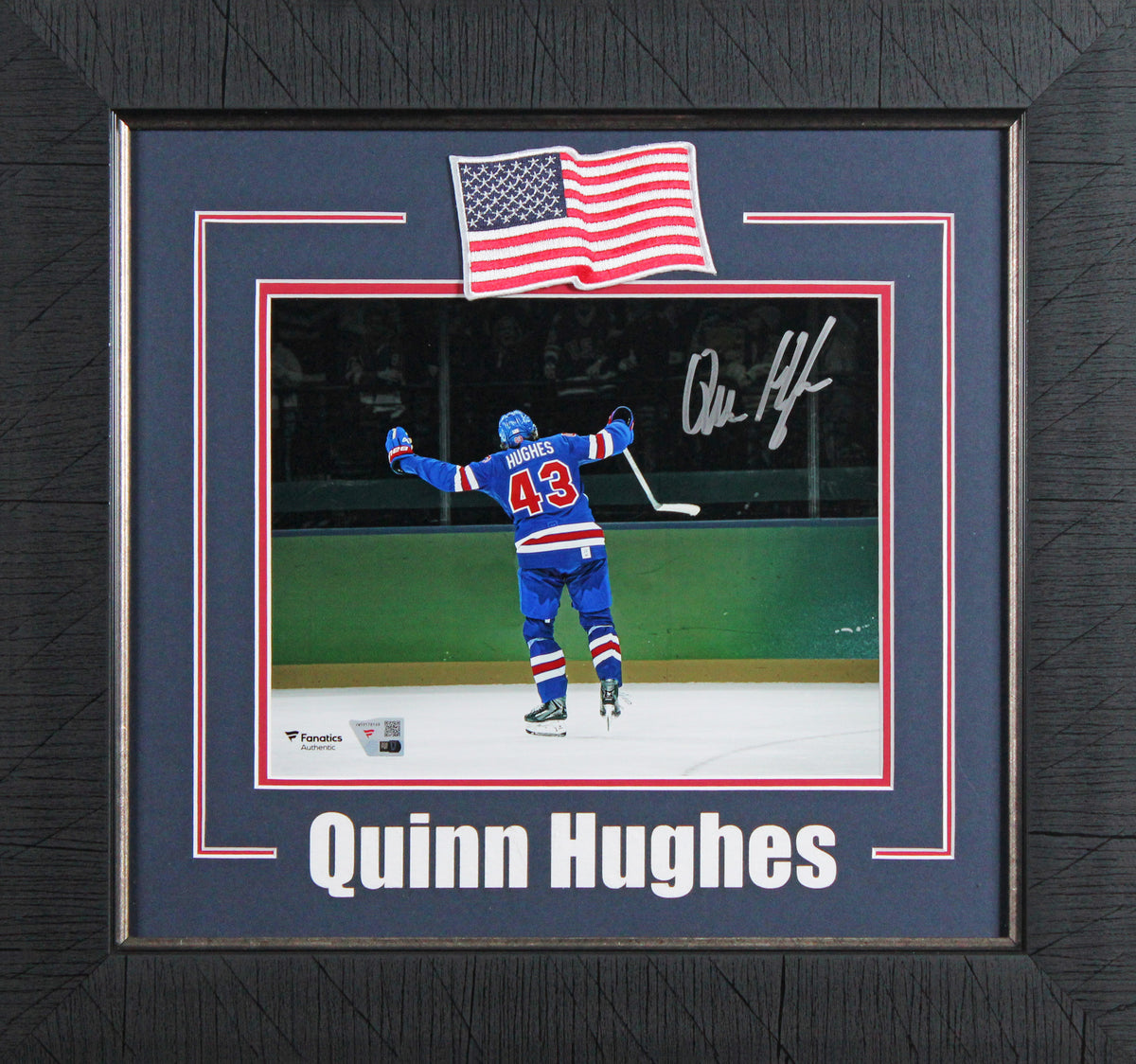Quinn Hughes Authentic Signed 8x10 Framed Horizontal Team USA Photo Fanatics
