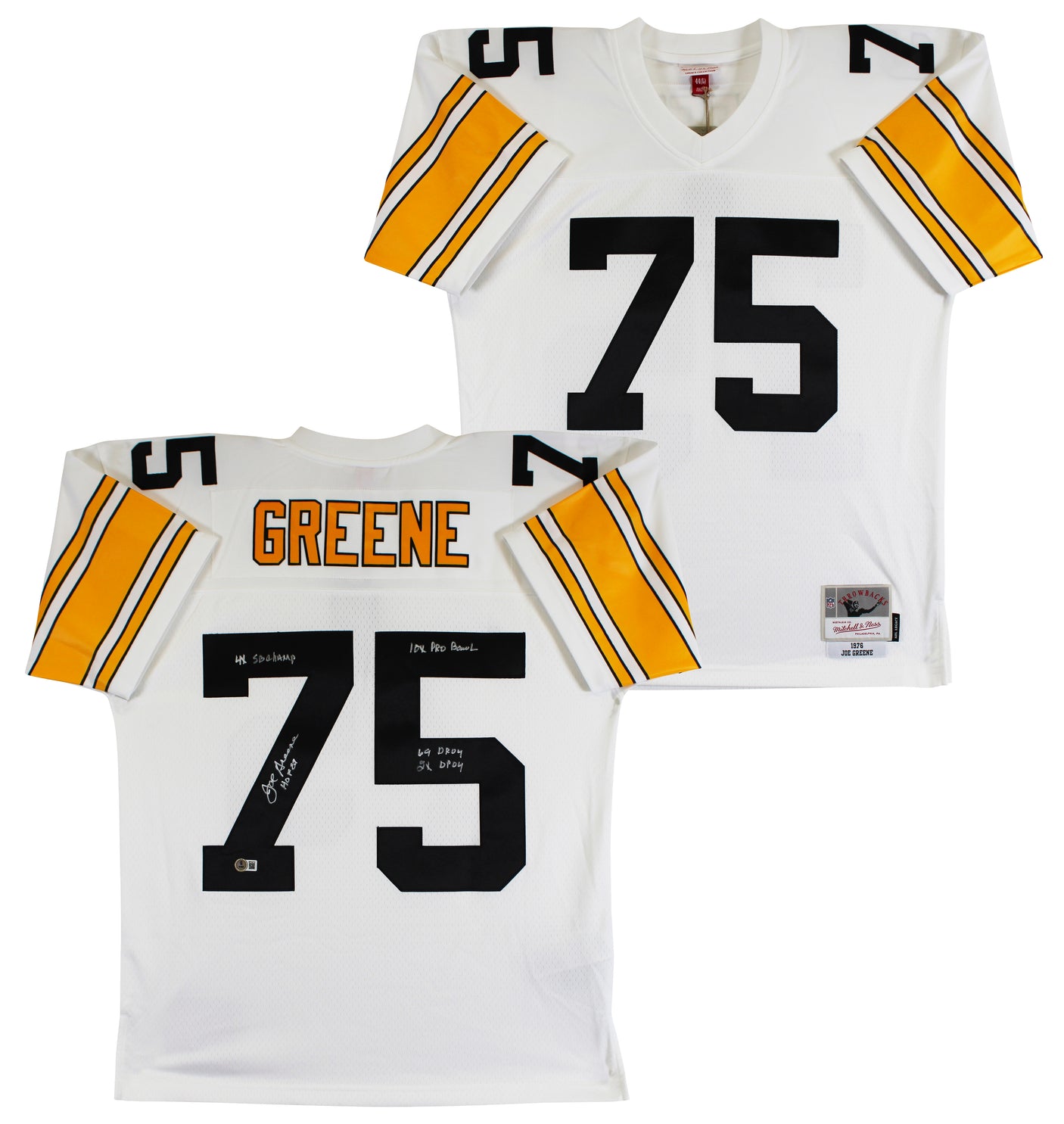 Steelers Joe Greene "Career Stat" Signed White M&N TB Jersey BAS Wit #3W142112