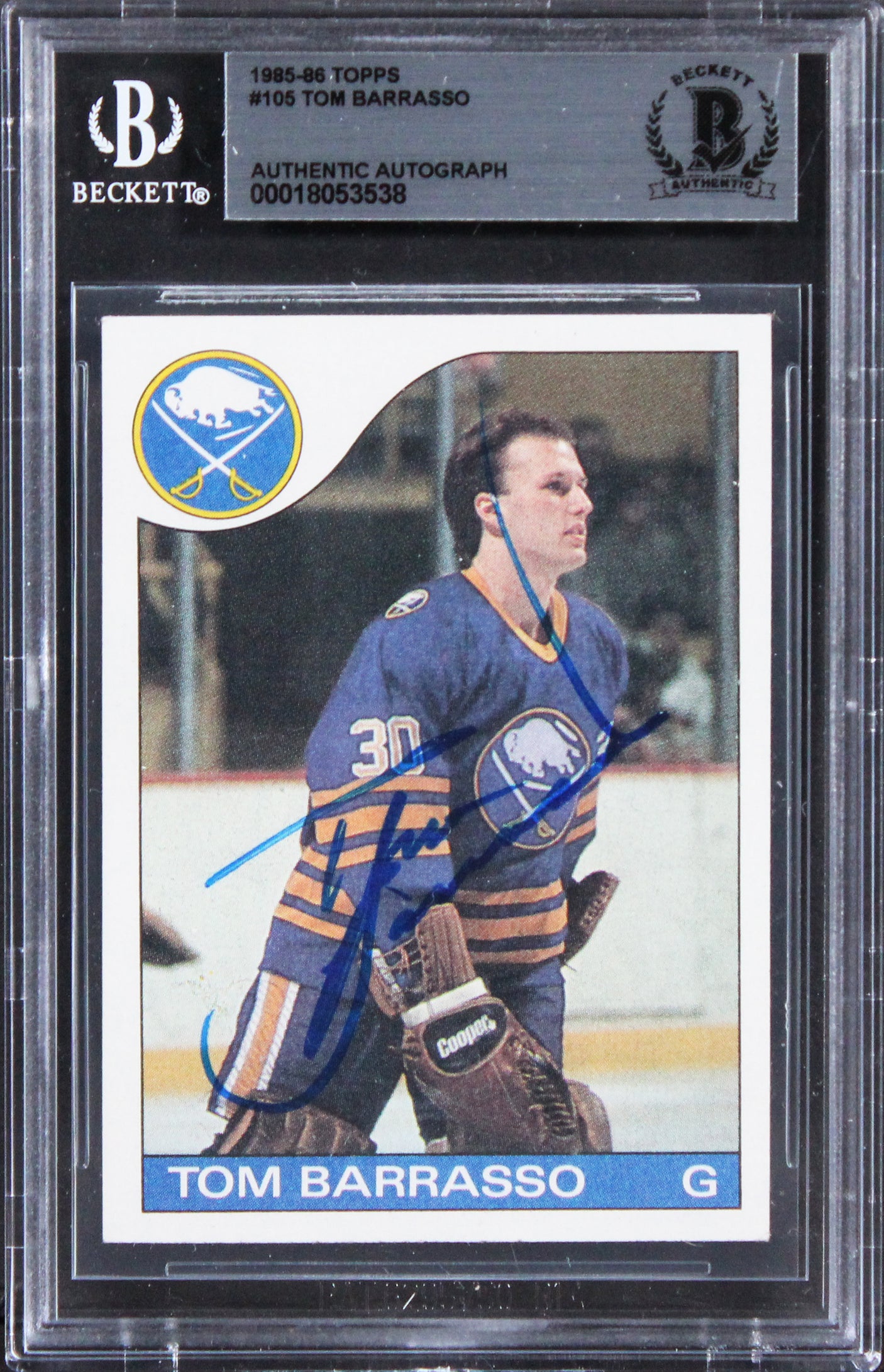 Sabres Tom Barrasso Authentic Signed 1985 Topps #105 Card BAS Slabbed