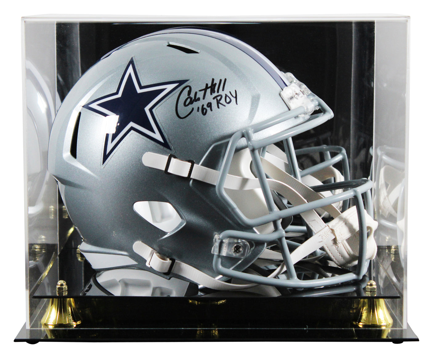 Cowboys Calvin Hill "ROY 1969" Signed Full Size Speed Rep Helmet W/ Case BAS Wit
