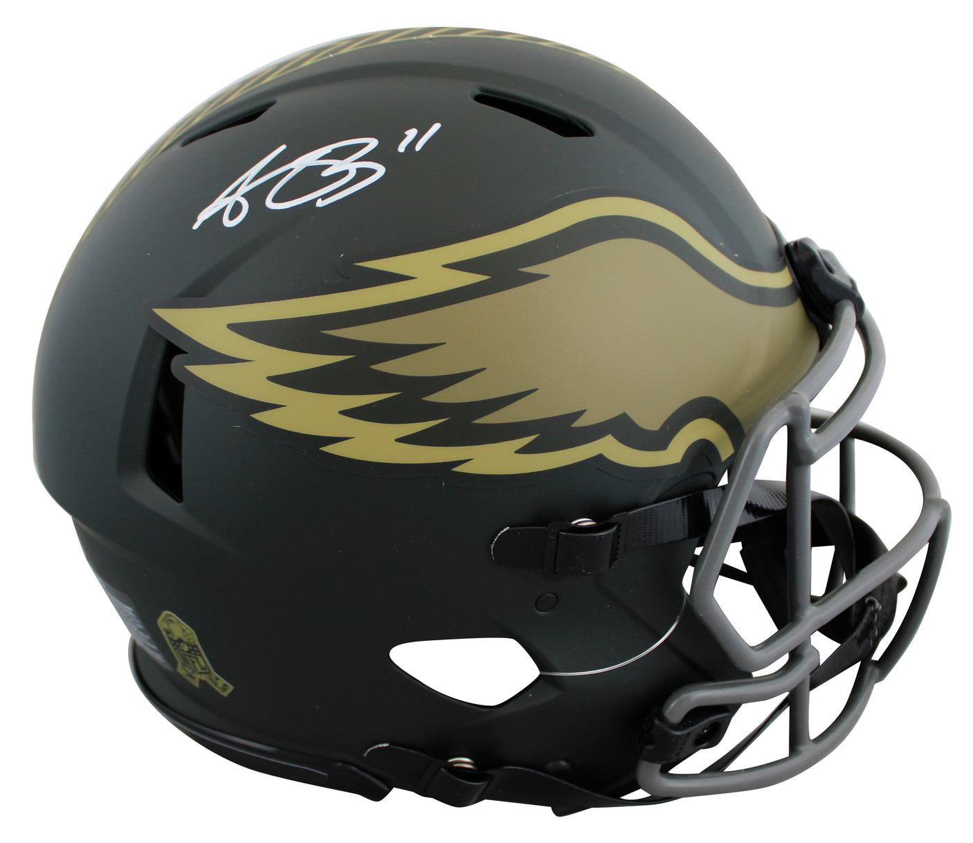 Eagles A.J. Brown Signed STS IV F/S Speed Proline Helmet W/ Case BAS Wit