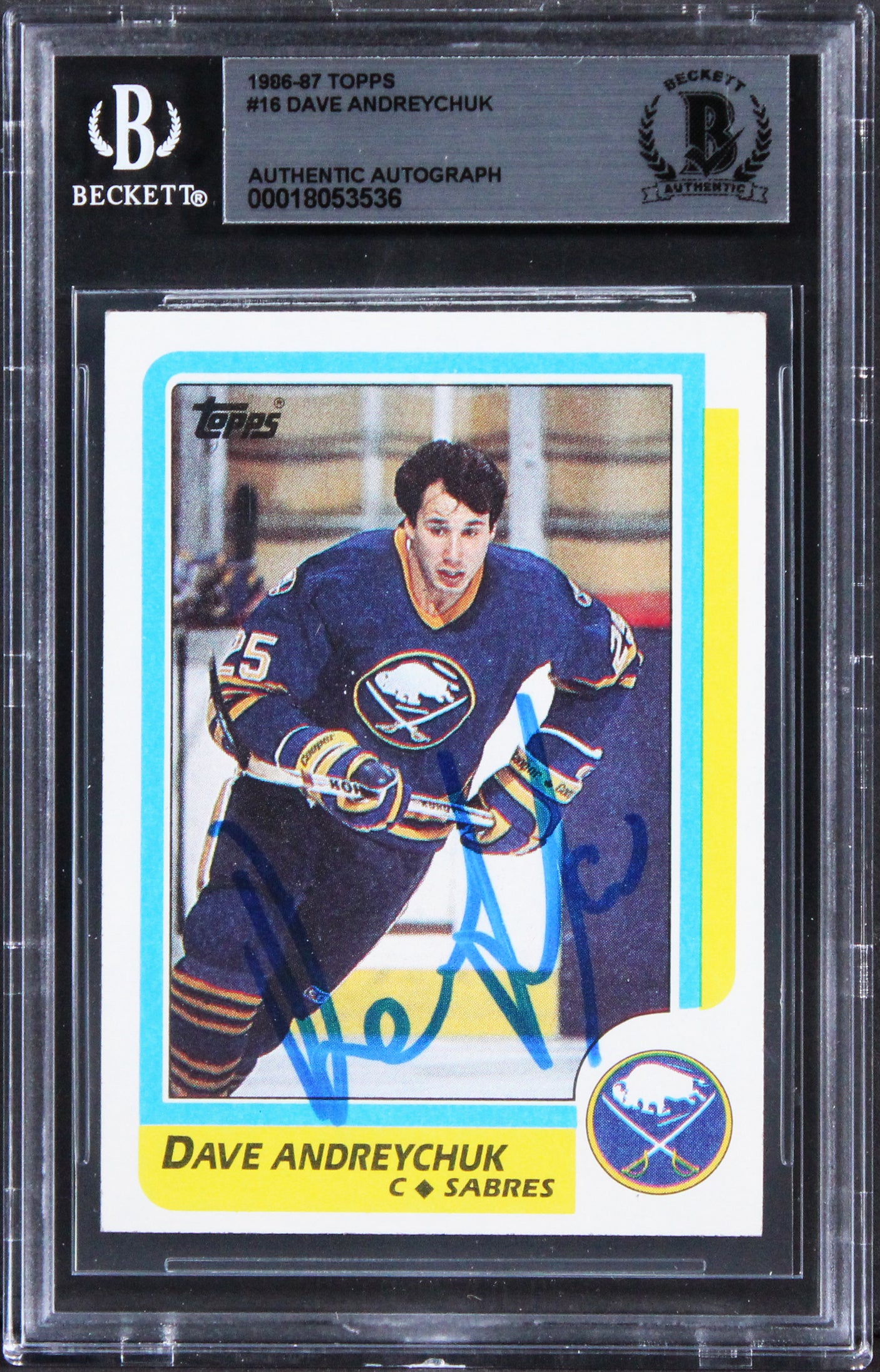 Sabres Dave Andreychuk Authentic Signed 1986 Topps #16 Card BAS Slabbed