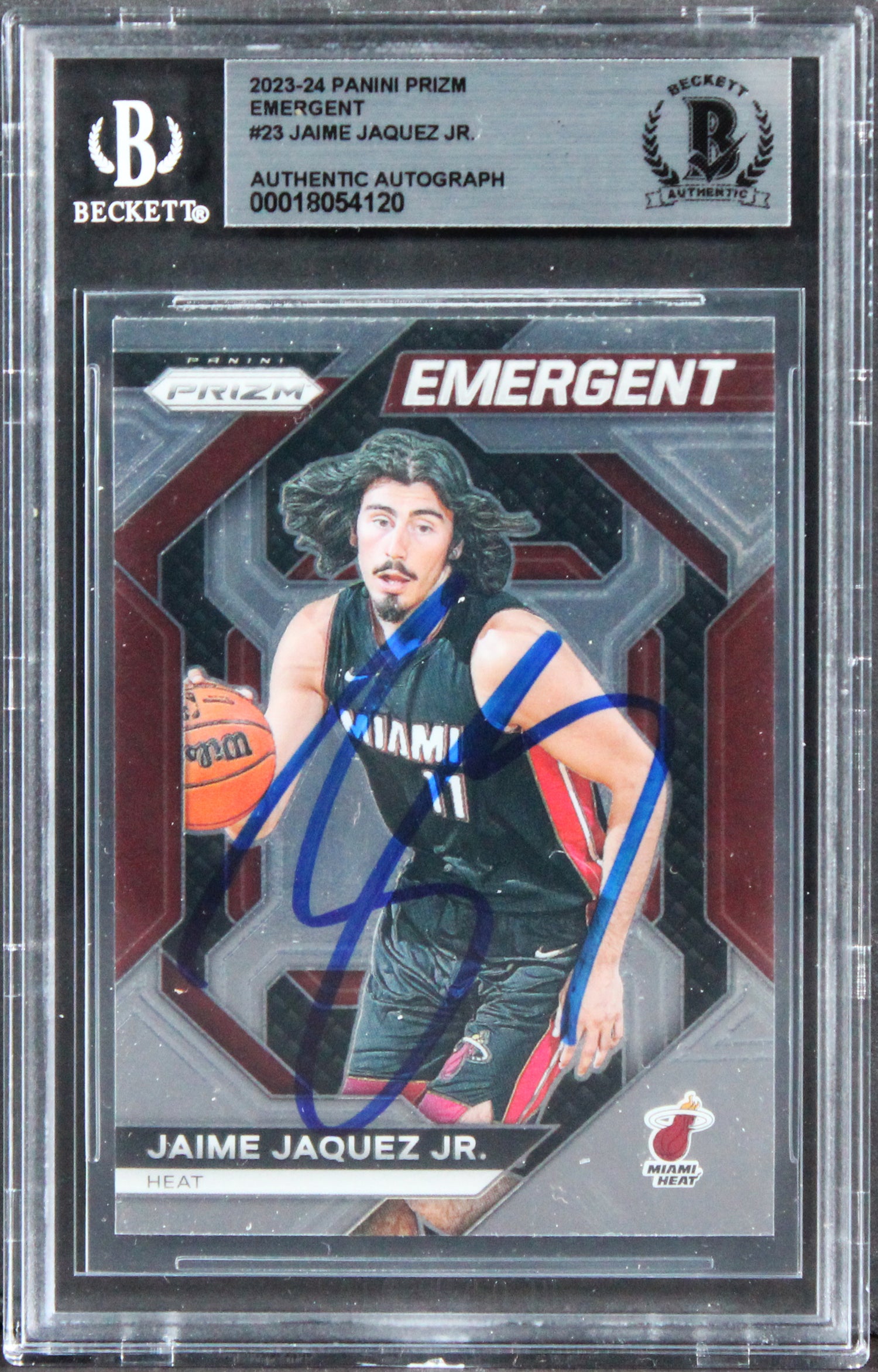 Heat Jaime Jaquez Jr. Signed 2023 Panini Prizm Em #23 Rookie Card BAS Slabbed