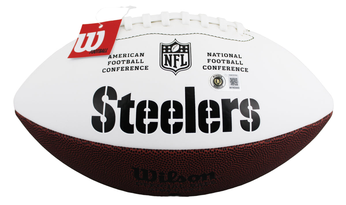 Steelers Hines Ward Signed Wilson White Panel Logo Nfl Football BAS Witnessed