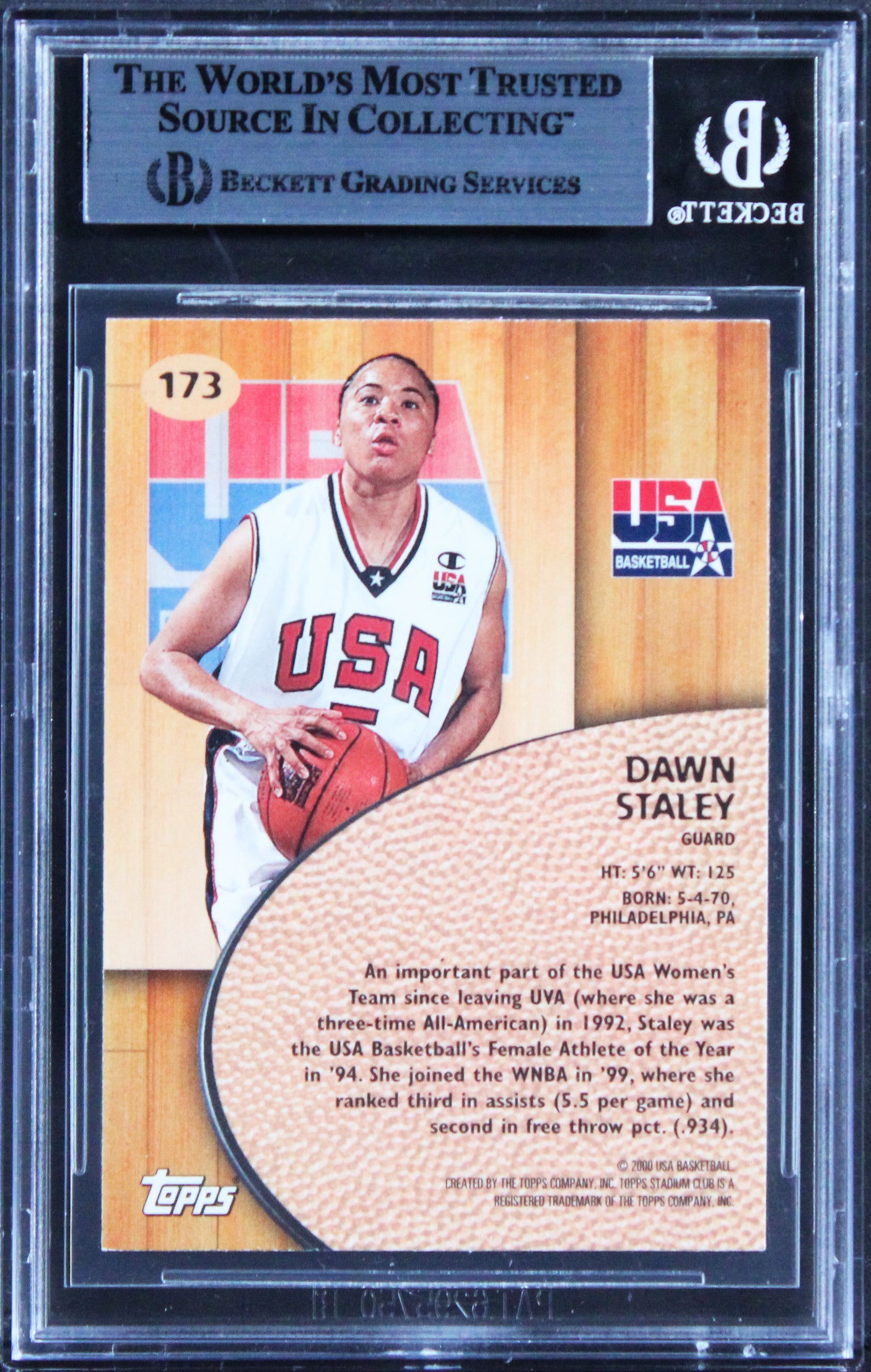 Sting Dawn Staley Signed 1999 Stadium Club #173 Rookie Card BAS Slabbed