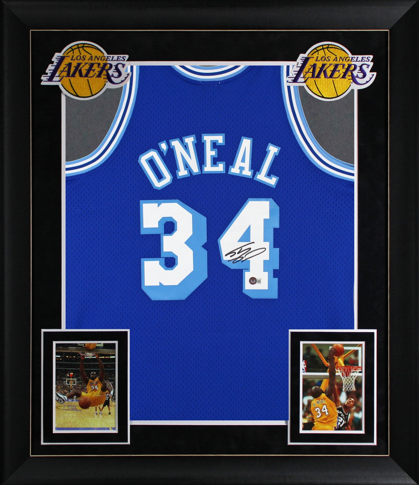 Lakers Shaquille O'Neal Signed Blue 1996-97 TB M&N HWC Framed Jersey BAS Witness