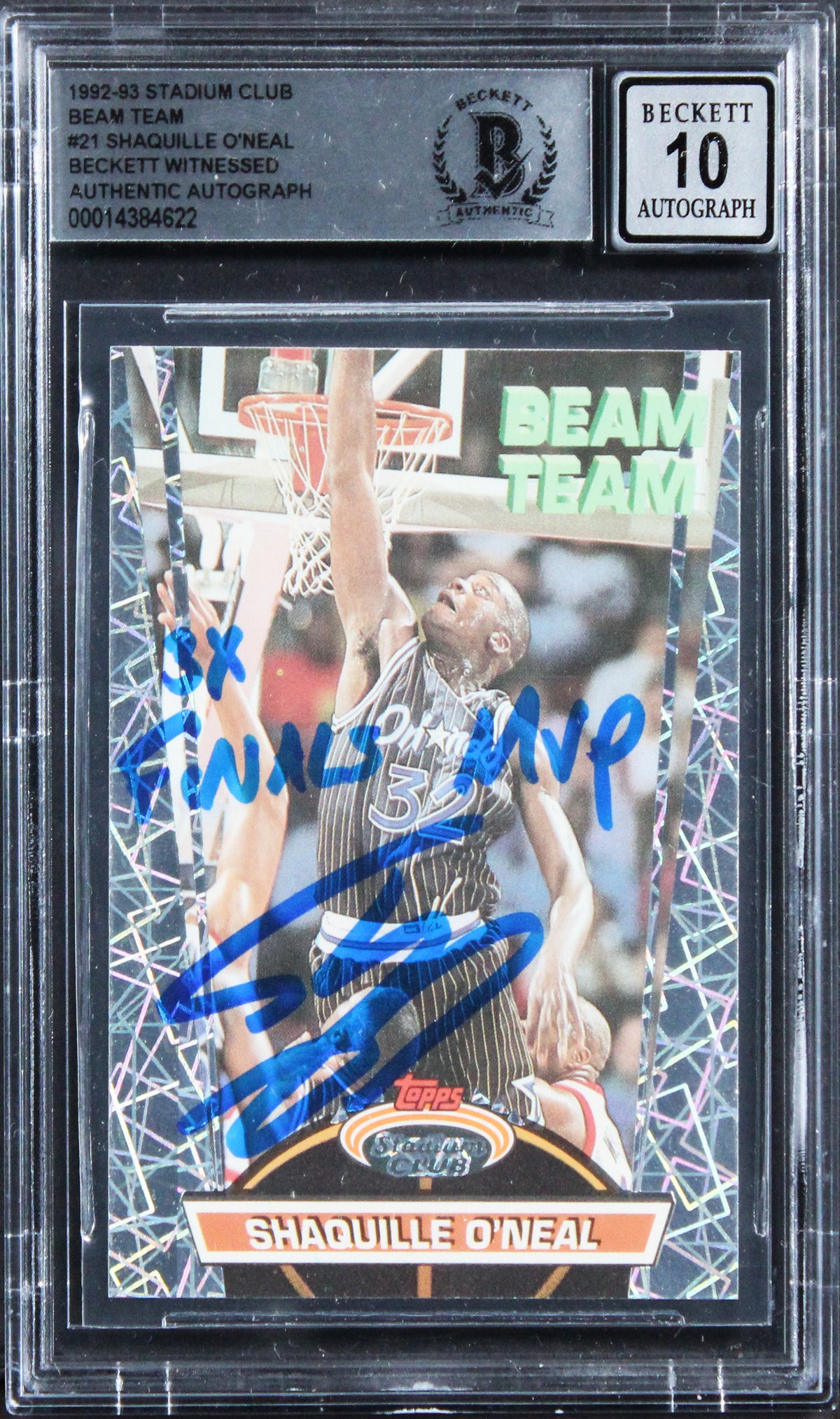 Shaquille O'Neal Signed 1992 Stadium Club Beam Team RC Auto Grade 10 BAS Slab