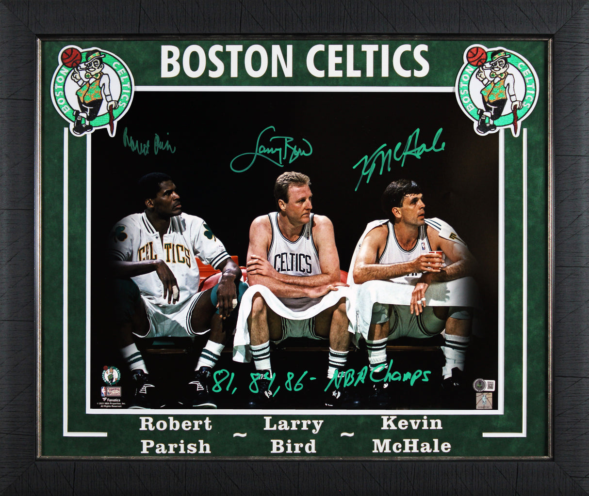 Celtics (3) Bird, McHale & Parish Signed 16x20 Spotlight Framed Photo BAS W