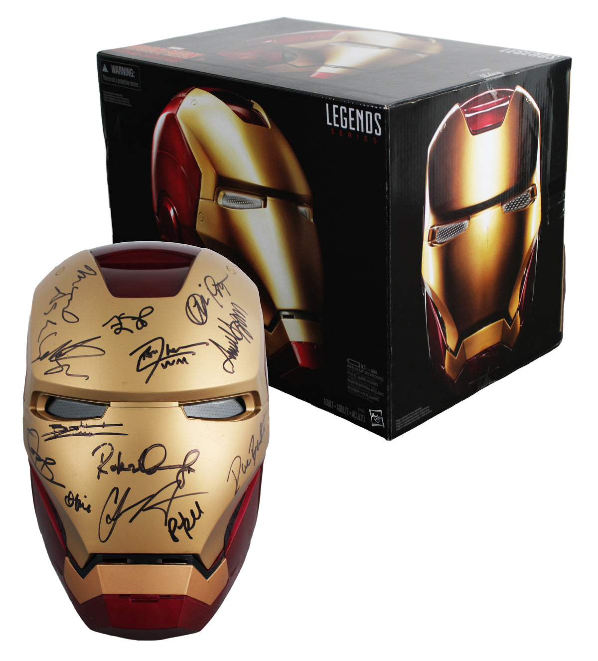 Avengers (13) Downey Jr., Hemsworth, Pratt +10 Signed Iron Man F/S Helmet BAS