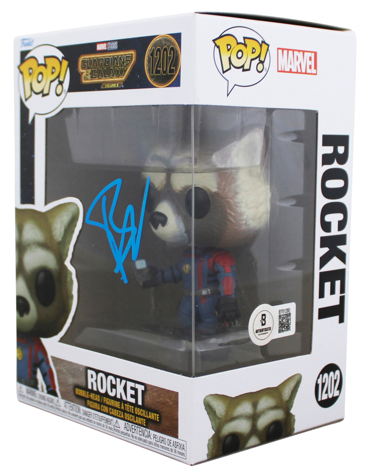 Bradley Cooper Guardians of the Galaxy Signed Rocket #1202 Funko Pop Figure BAS