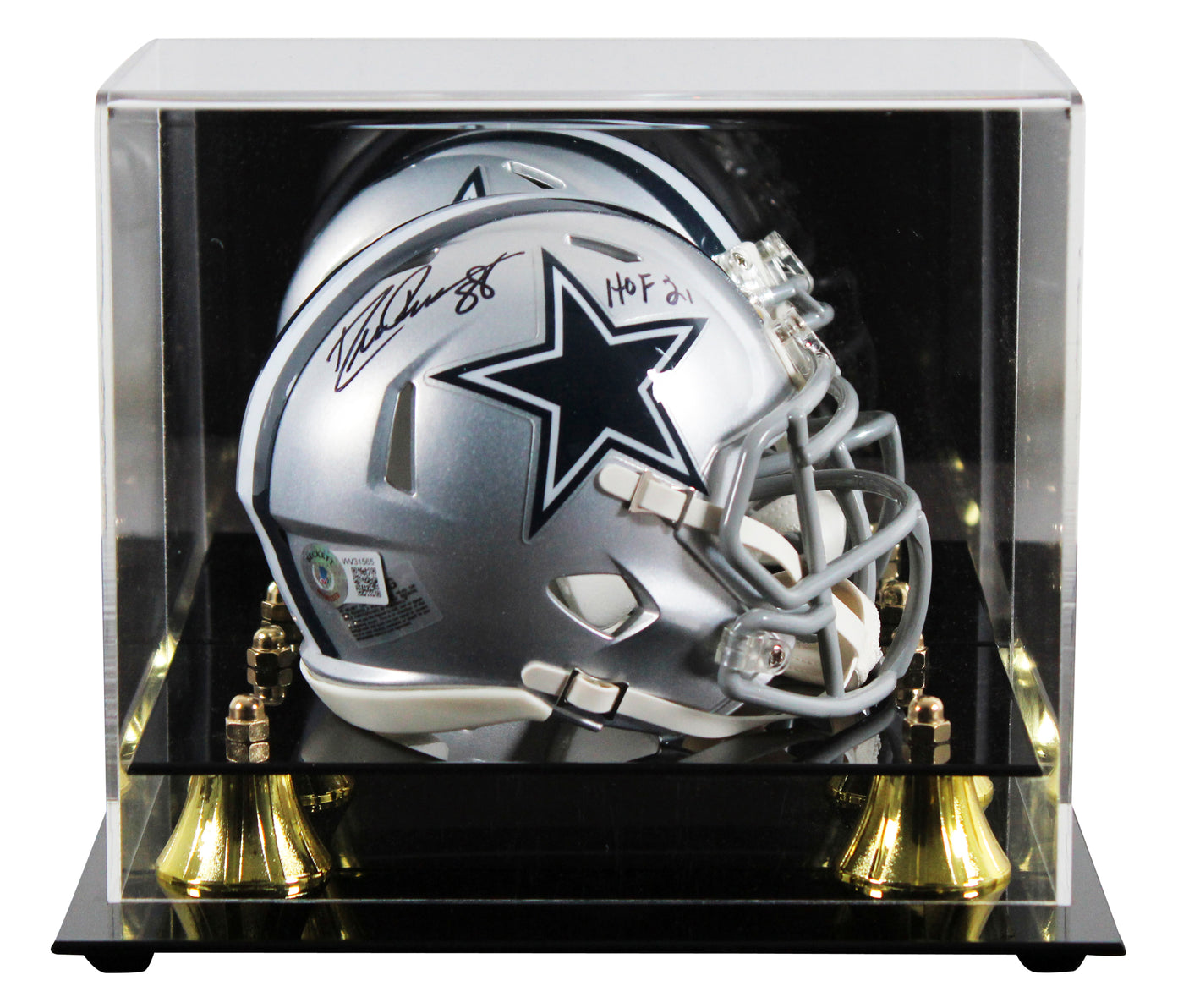 Cowboys Drew Pearson "HOF 21" Signed Silver Speed Mini Helmet W/ Case BAS Wit