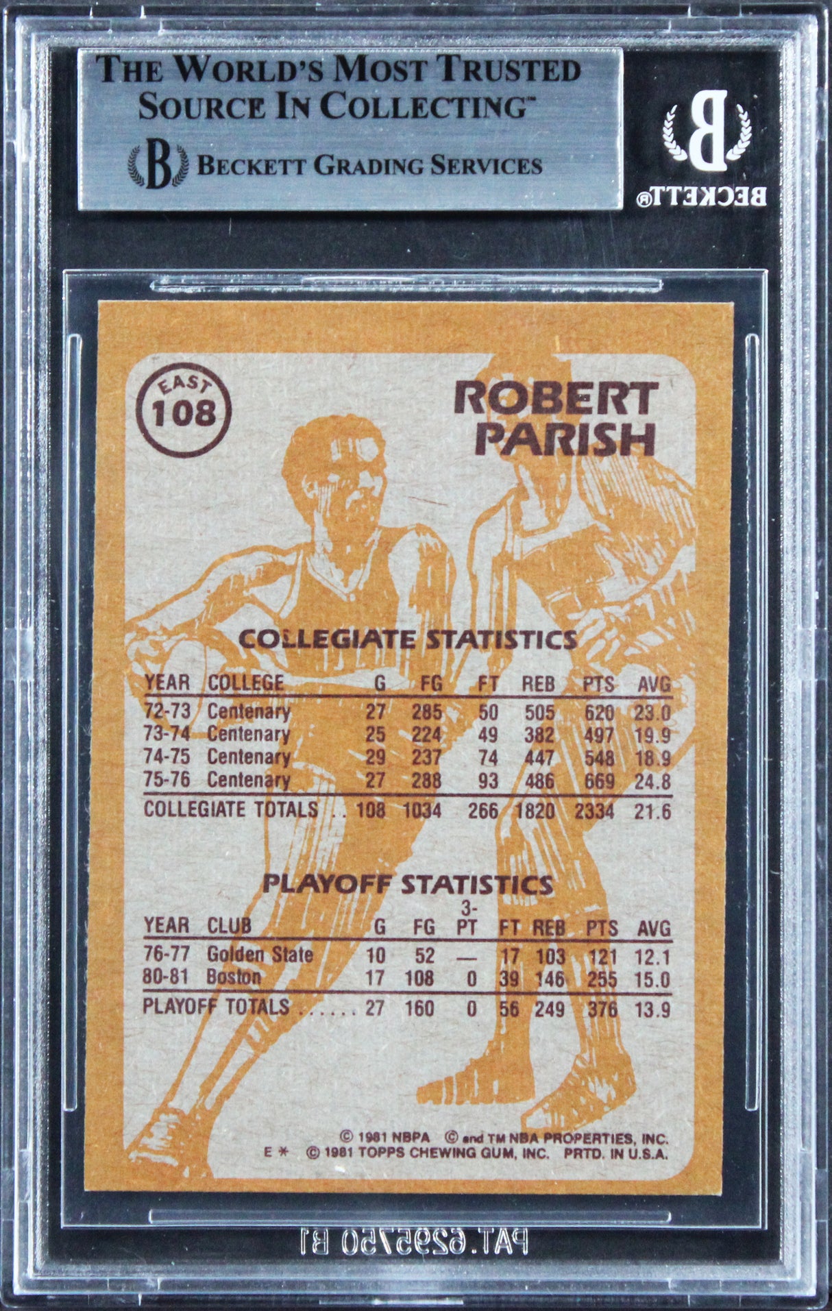 Celtics Robert Parish Authentic 1981 Topps #E108 Card Autographed BAS Slabbed 2