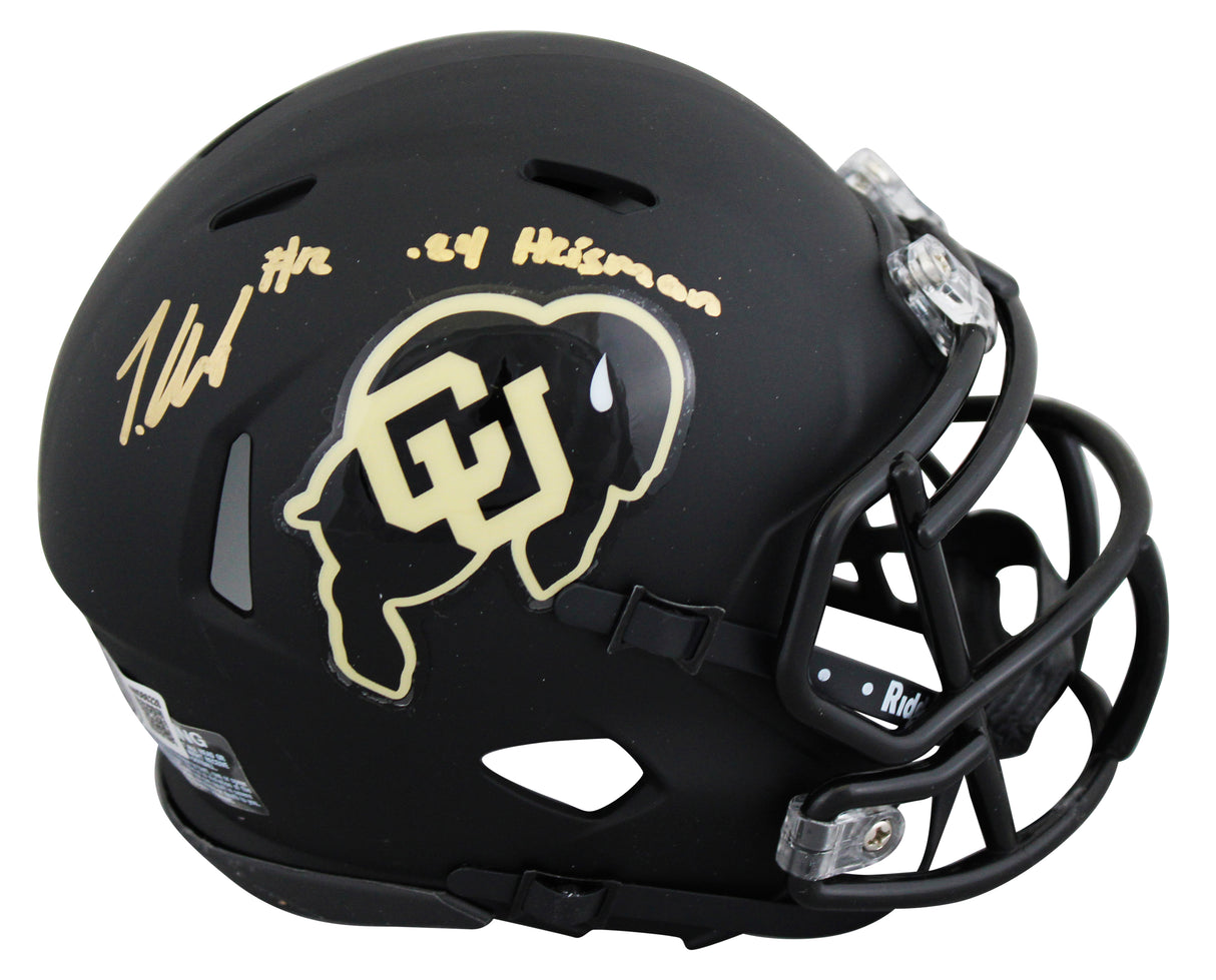 Colorado Travis Hunter "24 Heisman" Signed Black Speed Mini Helmet W/ Case BAS W