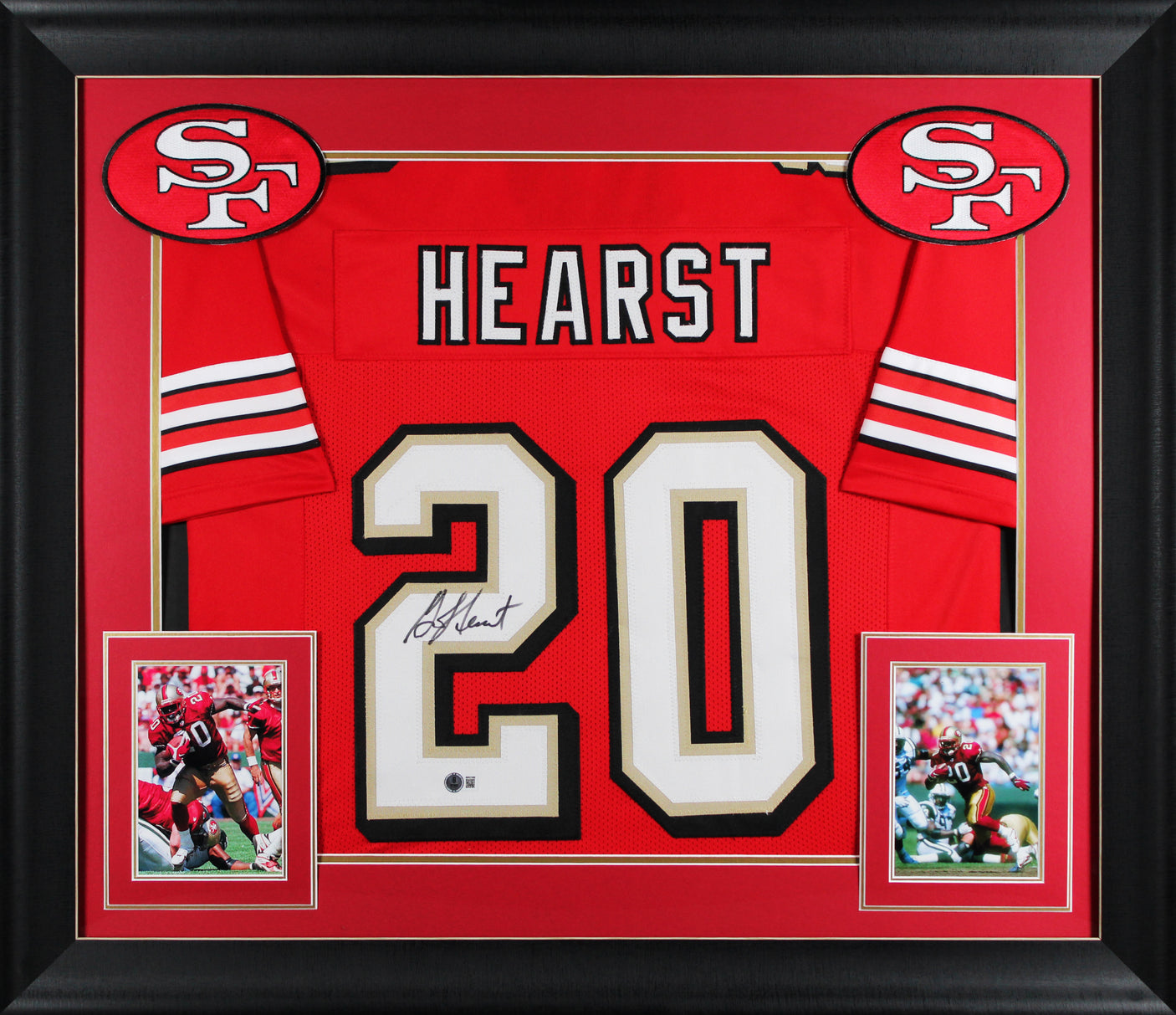Garrison Hearst Signed Red Pro Style Framed Jersey w/ Dropshadow BAS Witnessed