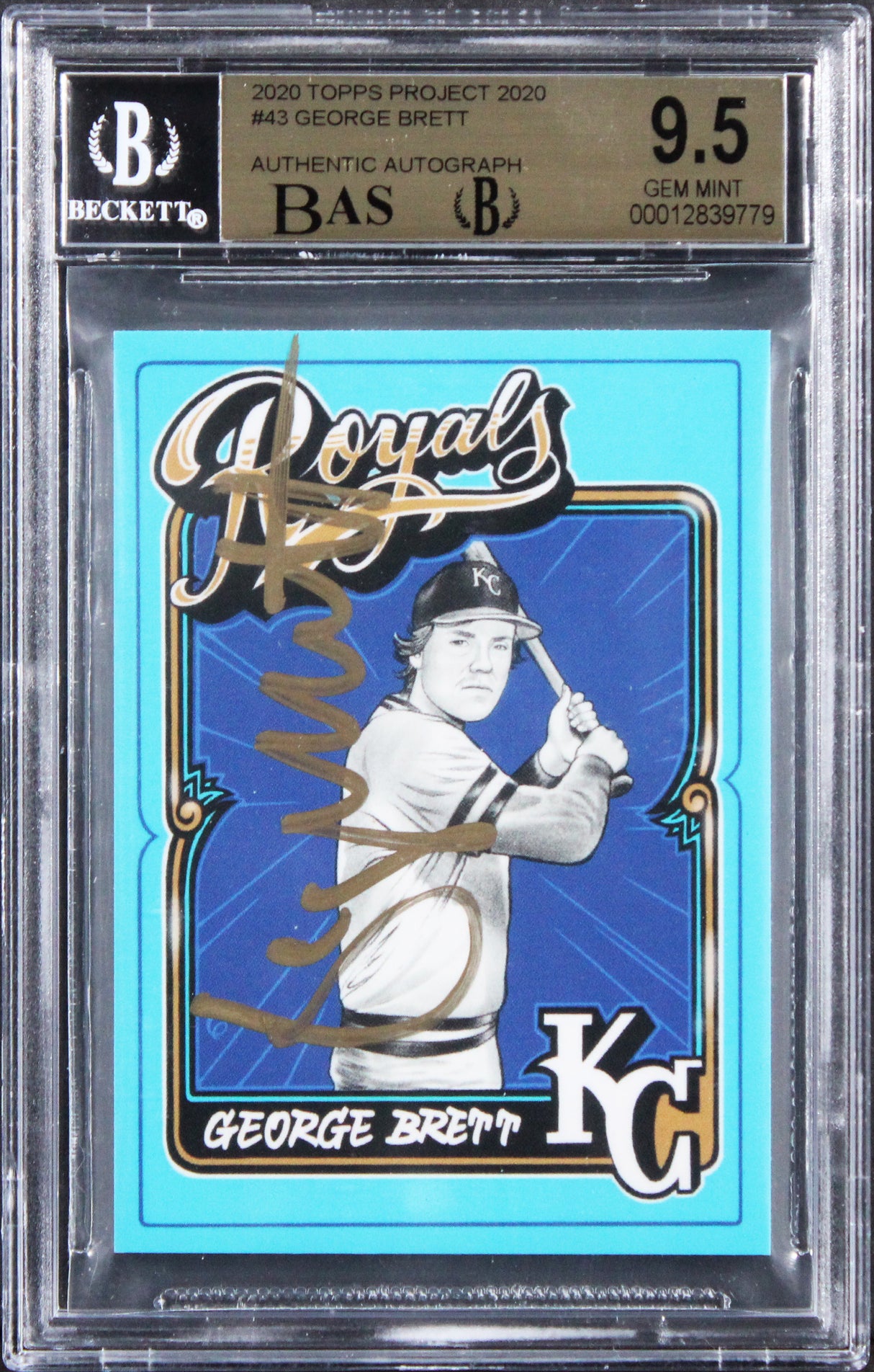 Royals George Brett Signed Topps Project 2020 #43 Card 9.5, Auto 9! BAS Slabbed