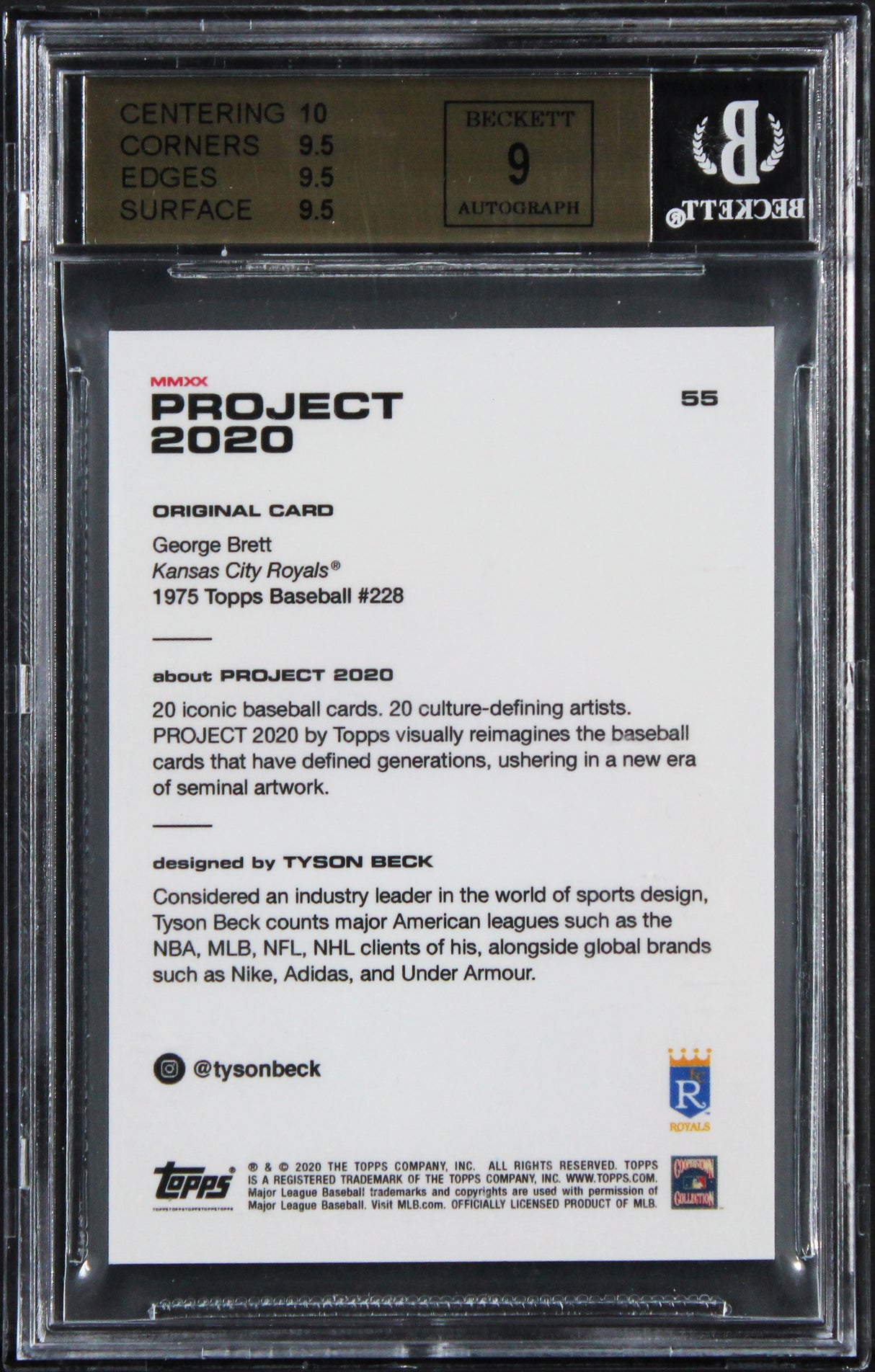 Royals George Brett Signed 2020 Topps Project 2020 #55 Card 9.5 Auto 9! BAS Slab