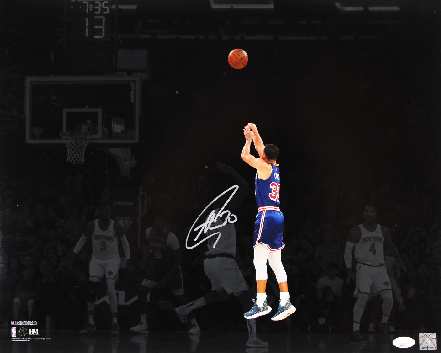 Warriors Stephen Curry Signed 16x20 Horizontal Spotlight Shooting Photo JSA
