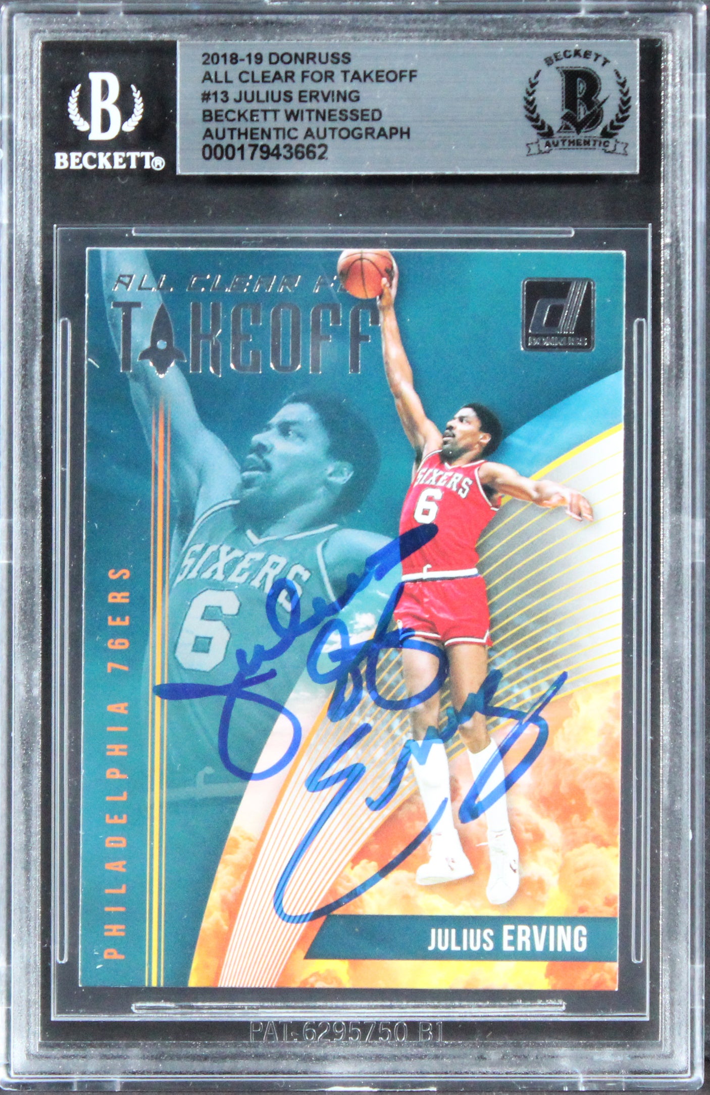 76ers Julius Erving Authentic Signed 2018 Donruss ACFT #13 Card BAS Slabbed
