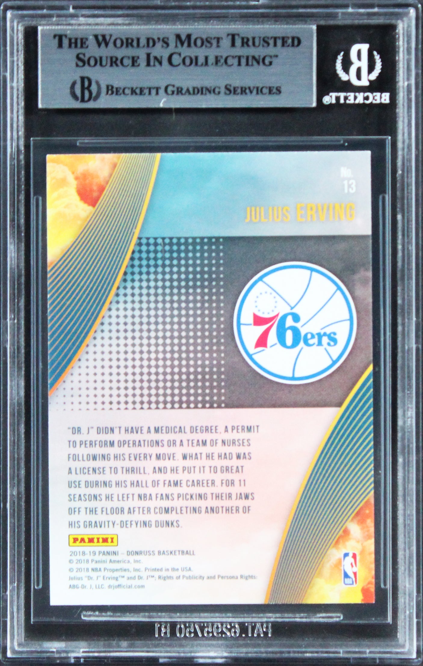 76ers Julius Erving Authentic Signed 2018 Donruss ACFT #13 Card BAS Slabbed