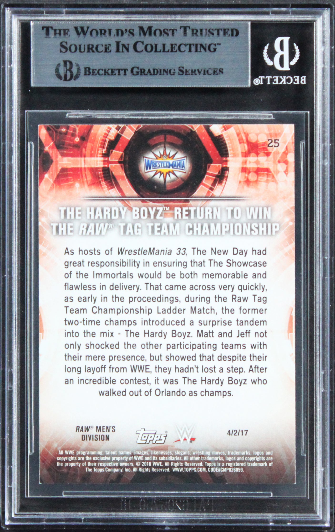 Jeff Hardy/Matt Hardy Signed 2018 Topps WWE Road To WM #25 Card BAS Slabbed