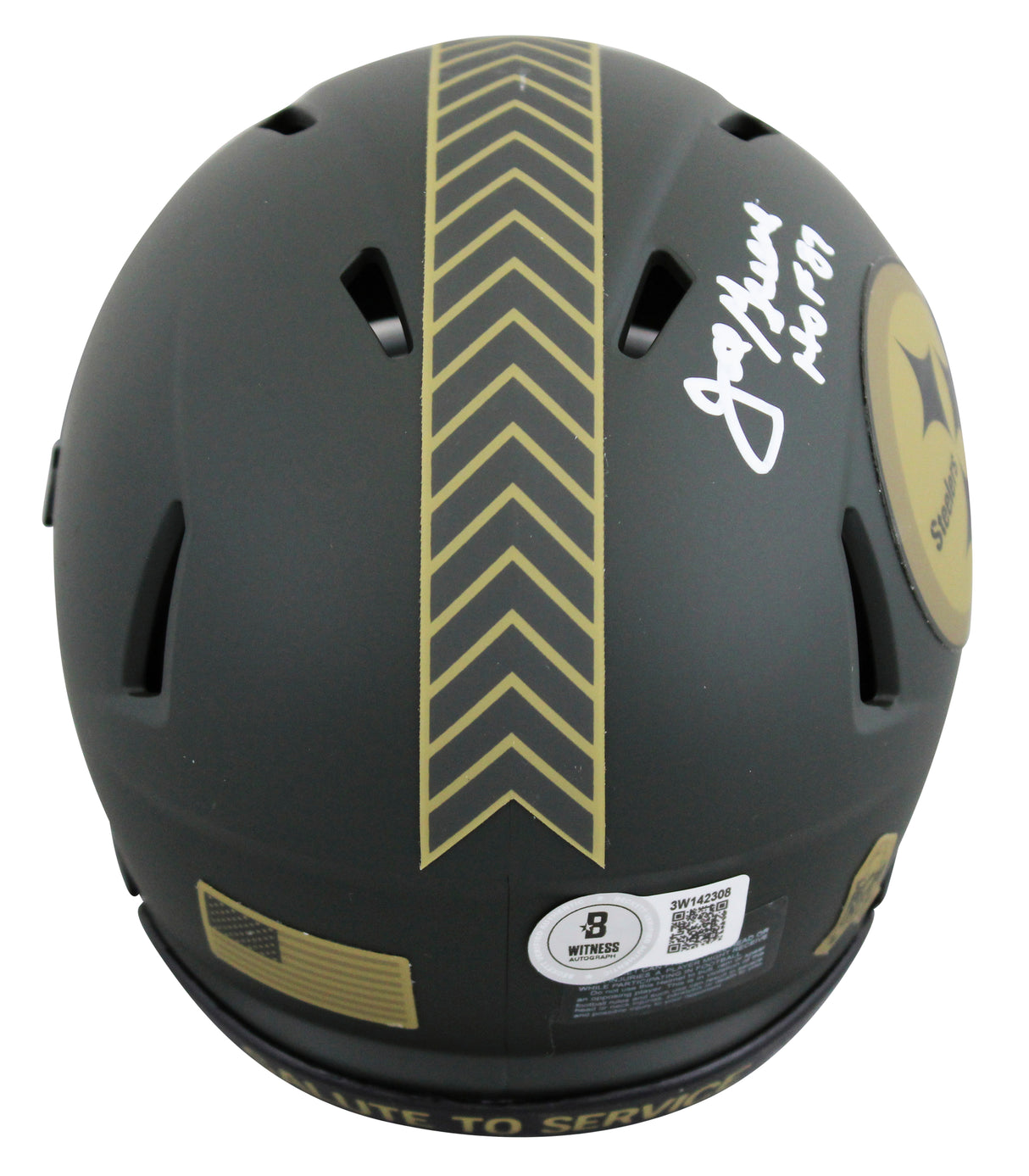 Steelers Joe Greene "HOF 87" Signed Salute to Service IV Speed Mini Helmet BAS W