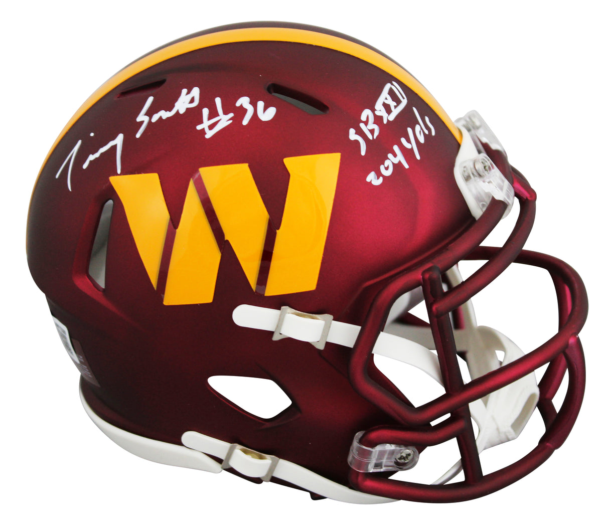 Commanders Timmy Smith "Record 204 Yards SB XXII" Signed Speed Mini Helmet BAS W