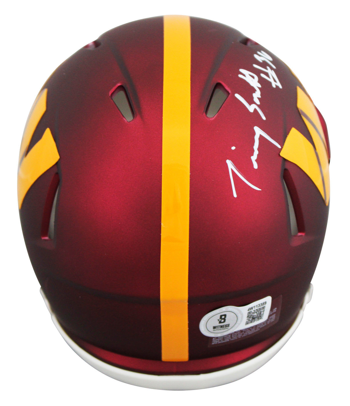 Commanders Timmy Smith "Record 204 Yards SB XXII" Signed Speed Mini Helmet BAS W