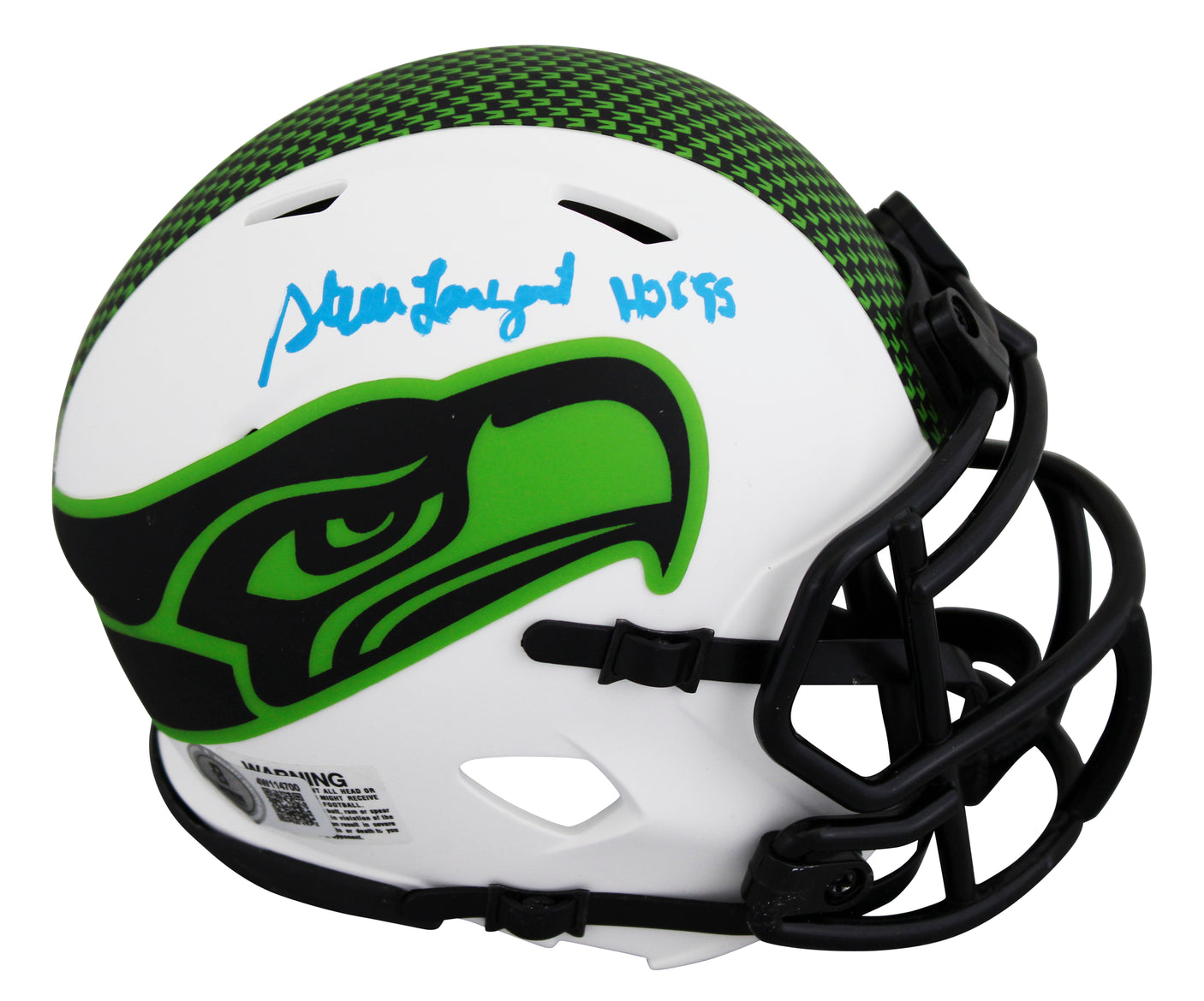 Seahawks Steve Largent "HOF 1995" Signed Lunar Speed Mini Helmet BAS Witnessed