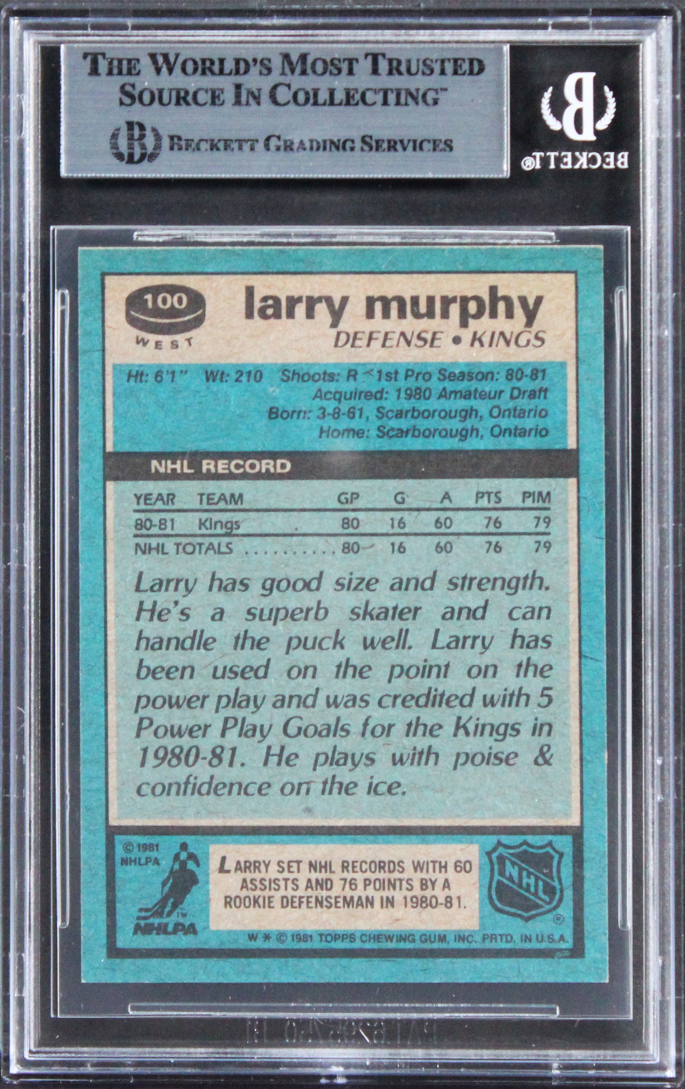 Kings Larry Murphy Authentic Signed 1981 Topps #W100 Card BAS Slabbed