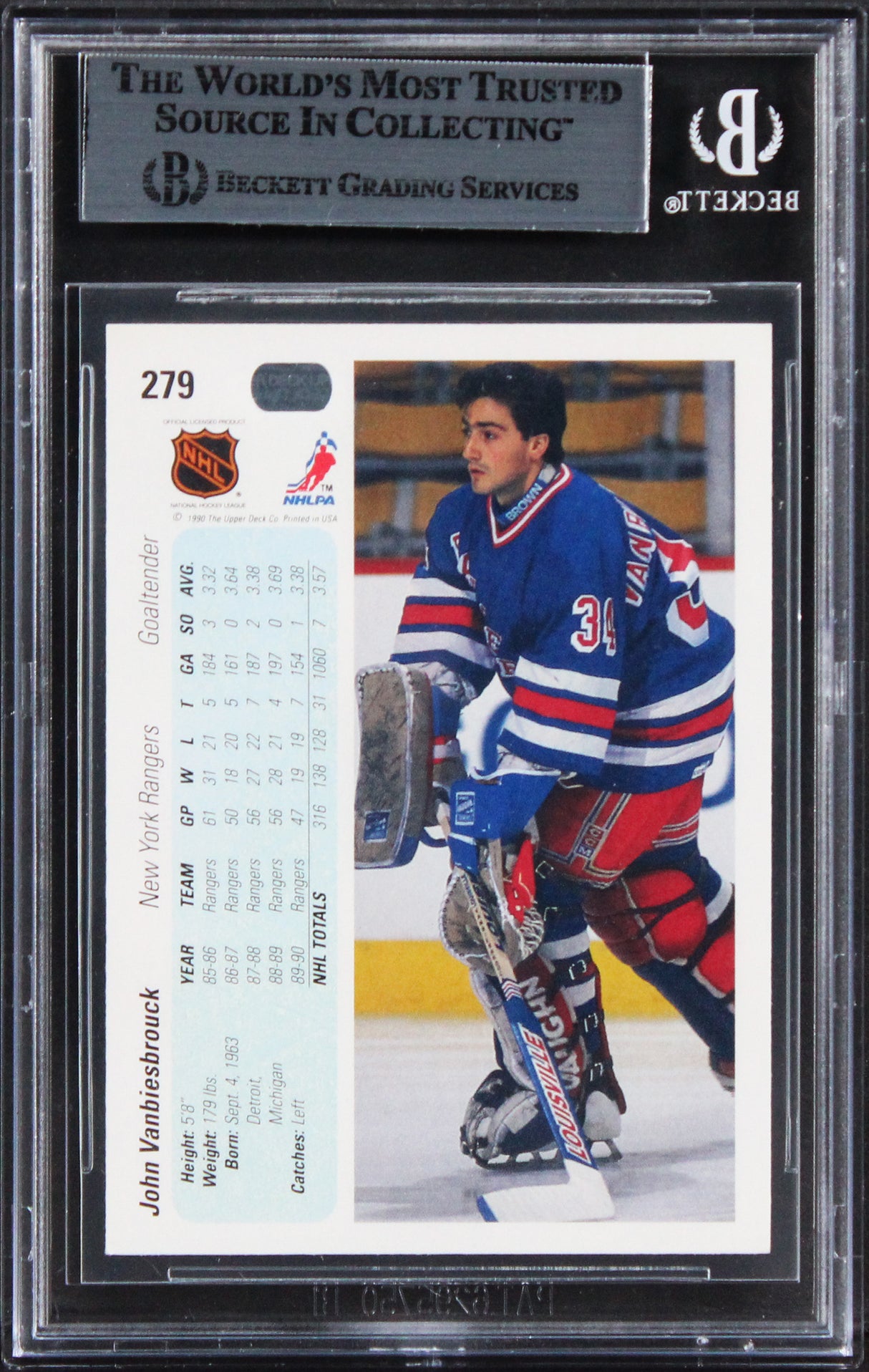 Rangers John Vanbiesbrouck Authentic Signed 1990 Upper Deck #279 Card BAS Slab