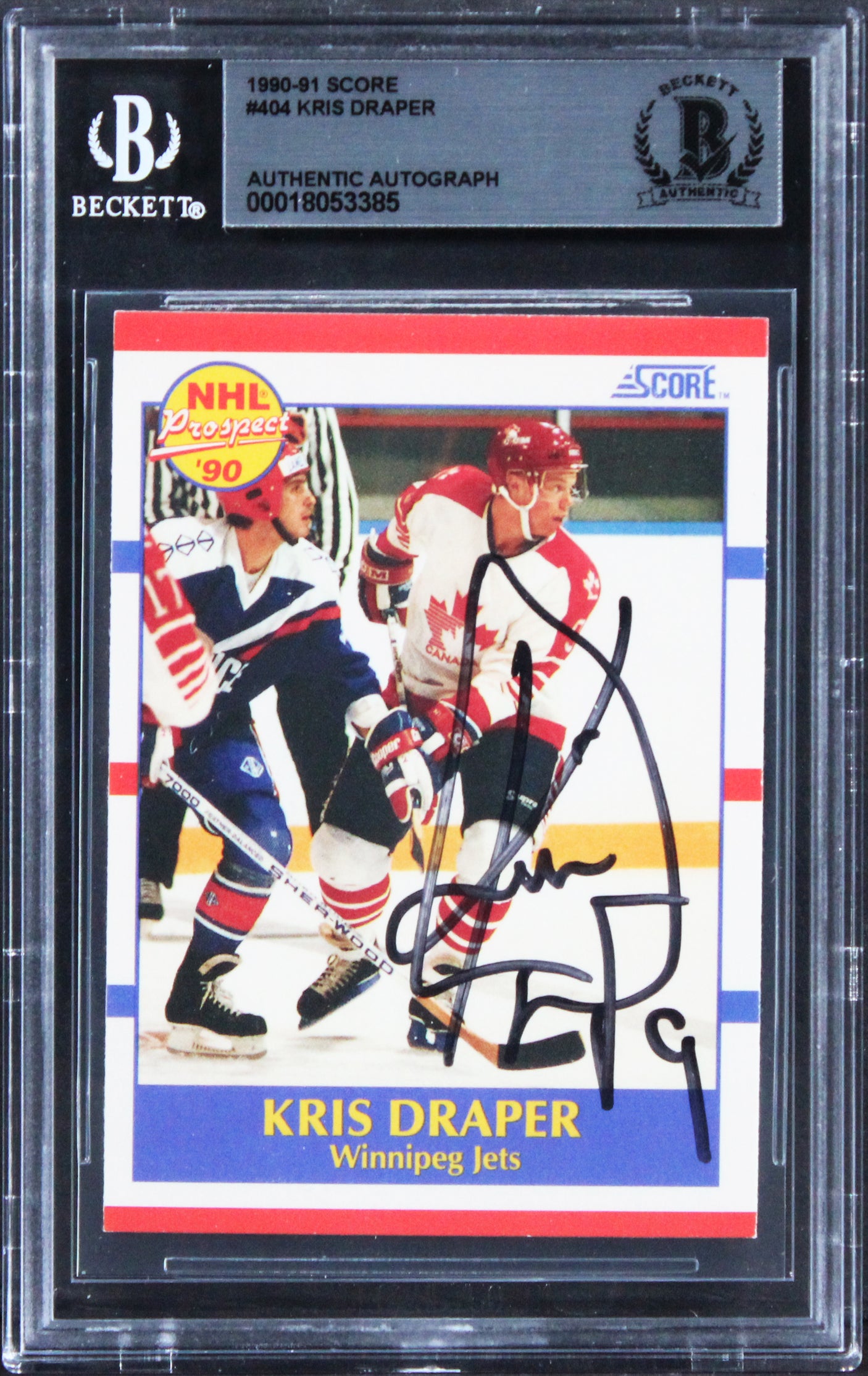 Rangers Kris Draper Authentic Signed 1990 Score #404 Card BAS Slabbed